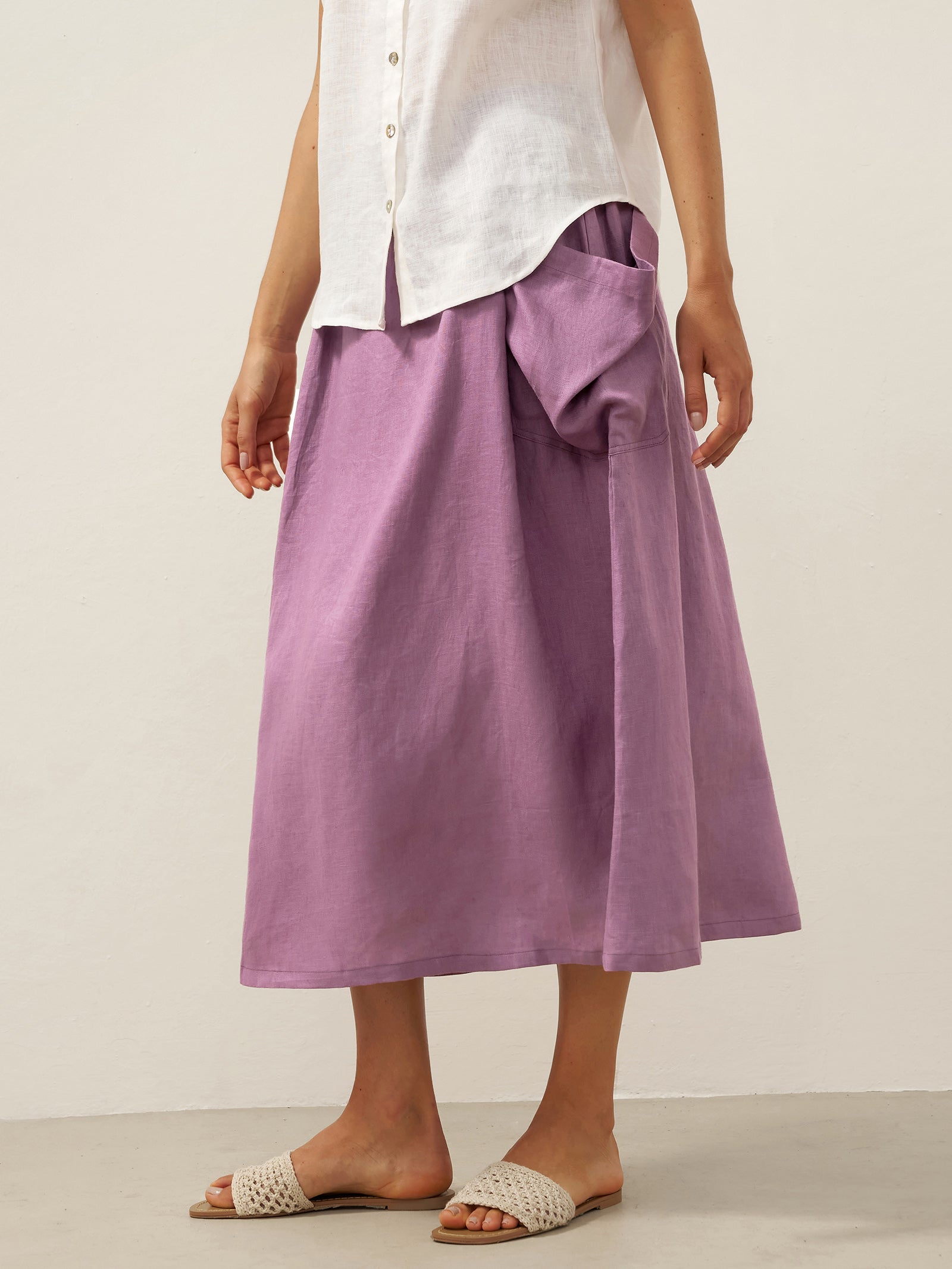 Linen Checked Elastic Waist Skirt ONYX Linen Checked Elastic Waist Skirt ONYX