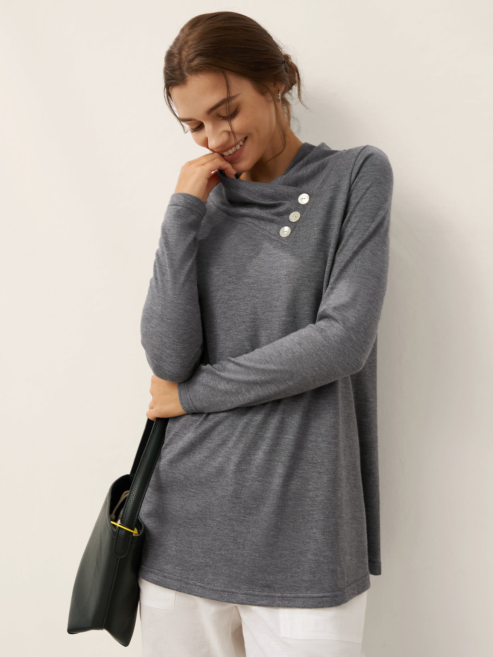 Asymmetric Cowl Neck Stretch Top TATIANA Asymmetric Cowl Neck Stretch Top TATIANA