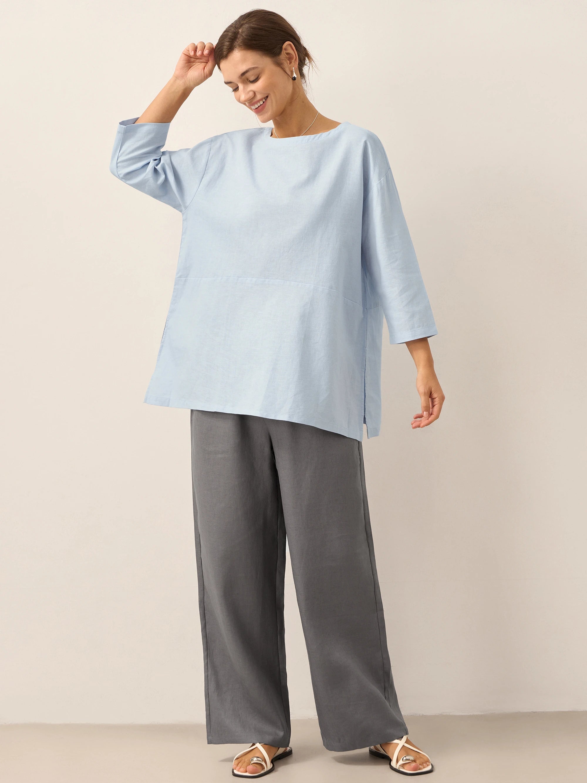 Linen White Boat Neck Oversized Top AVA Linen White Boat Neck Oversized Top AVA