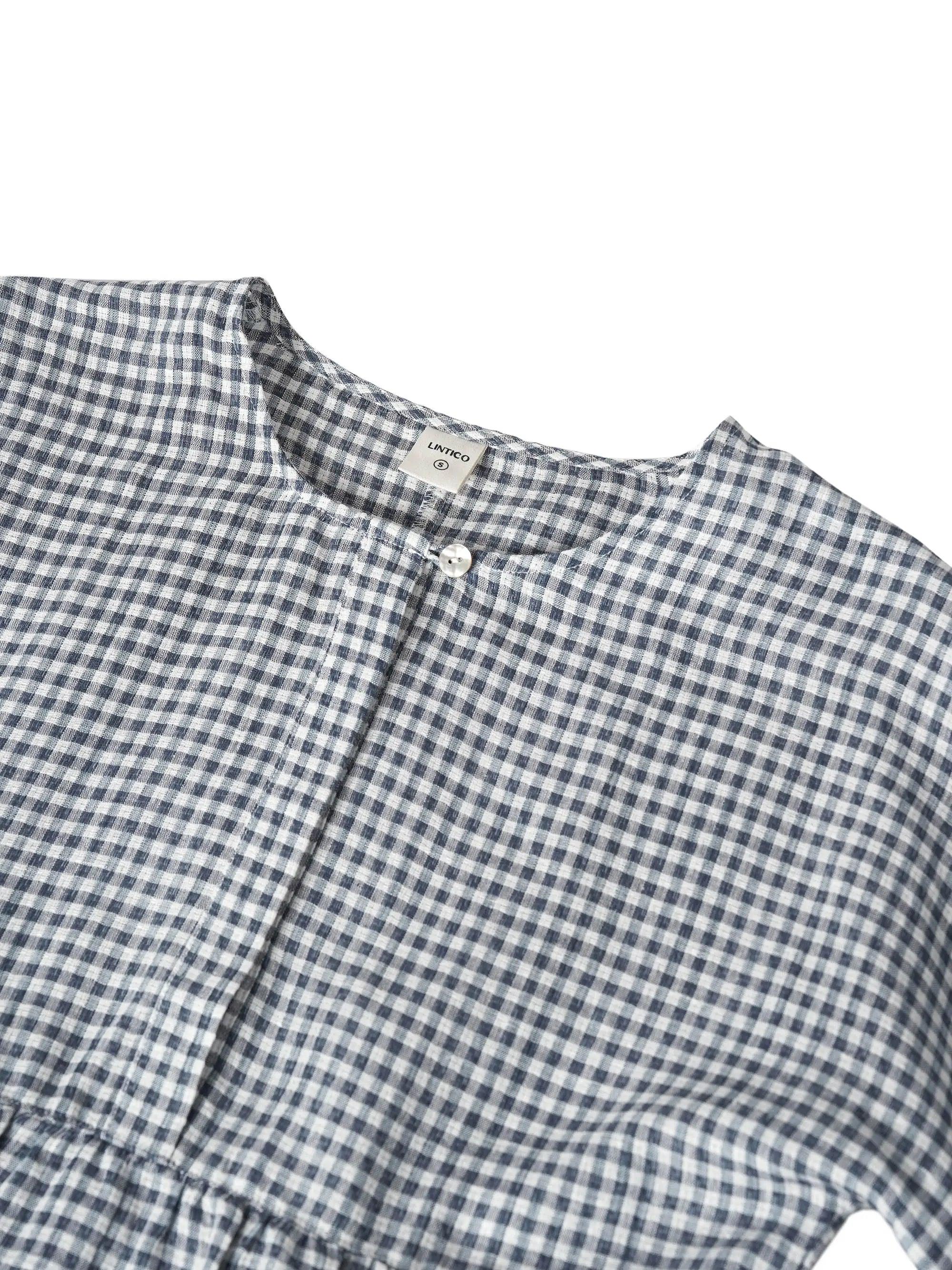 Linen Checked Long-Sleeved Top CAROLINE Linen Checked Long-Sleeved Top CAROLINE