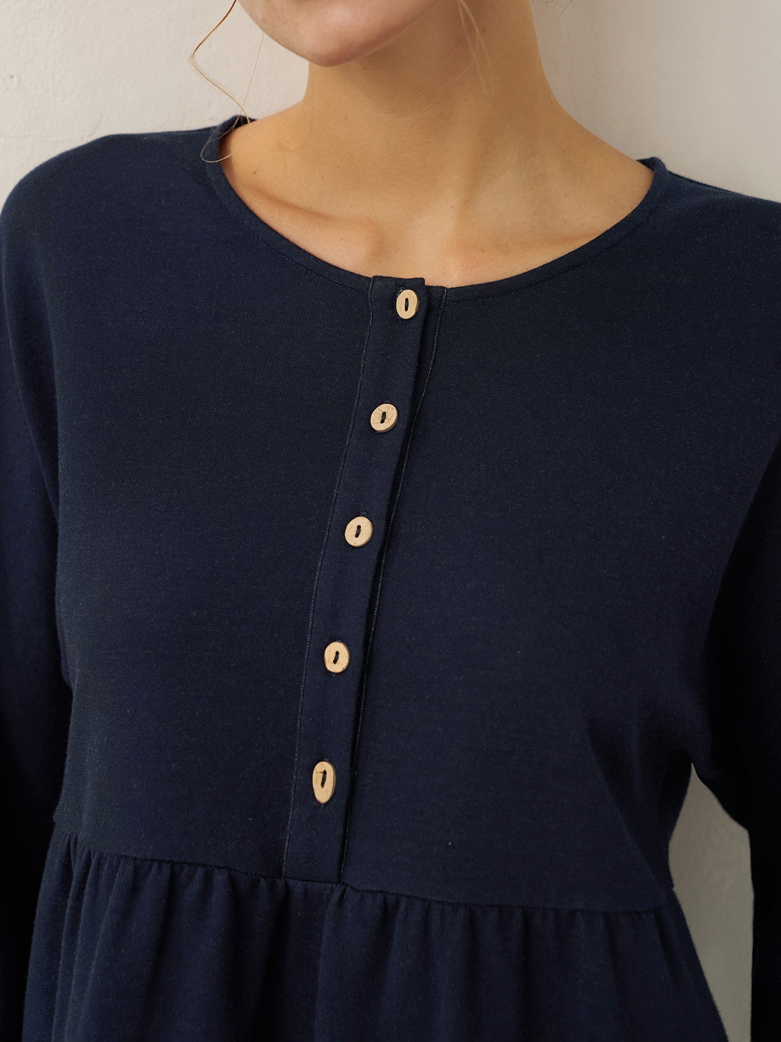 Cotton Patchwork Cuff Button Decor Top AUDREY Cotton Patchwork Cuff Button Decor Top AUDREY
