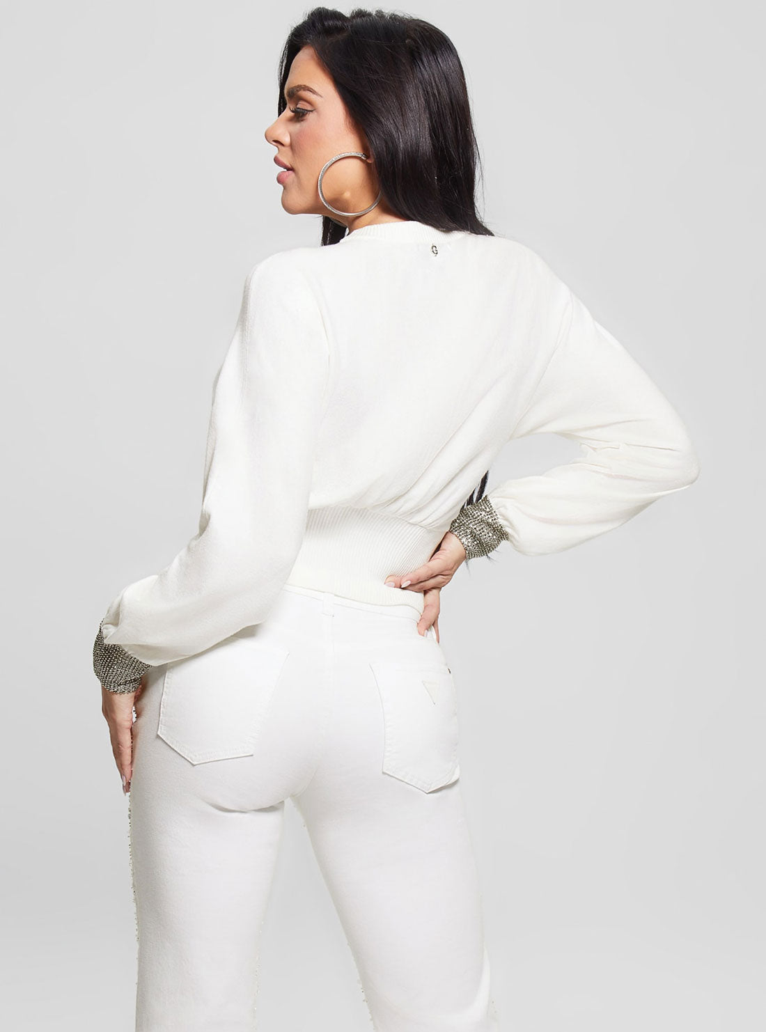 Dove White Bling Cuff Posa Knit Top Dove White Bling Cuff Posa Knit Top