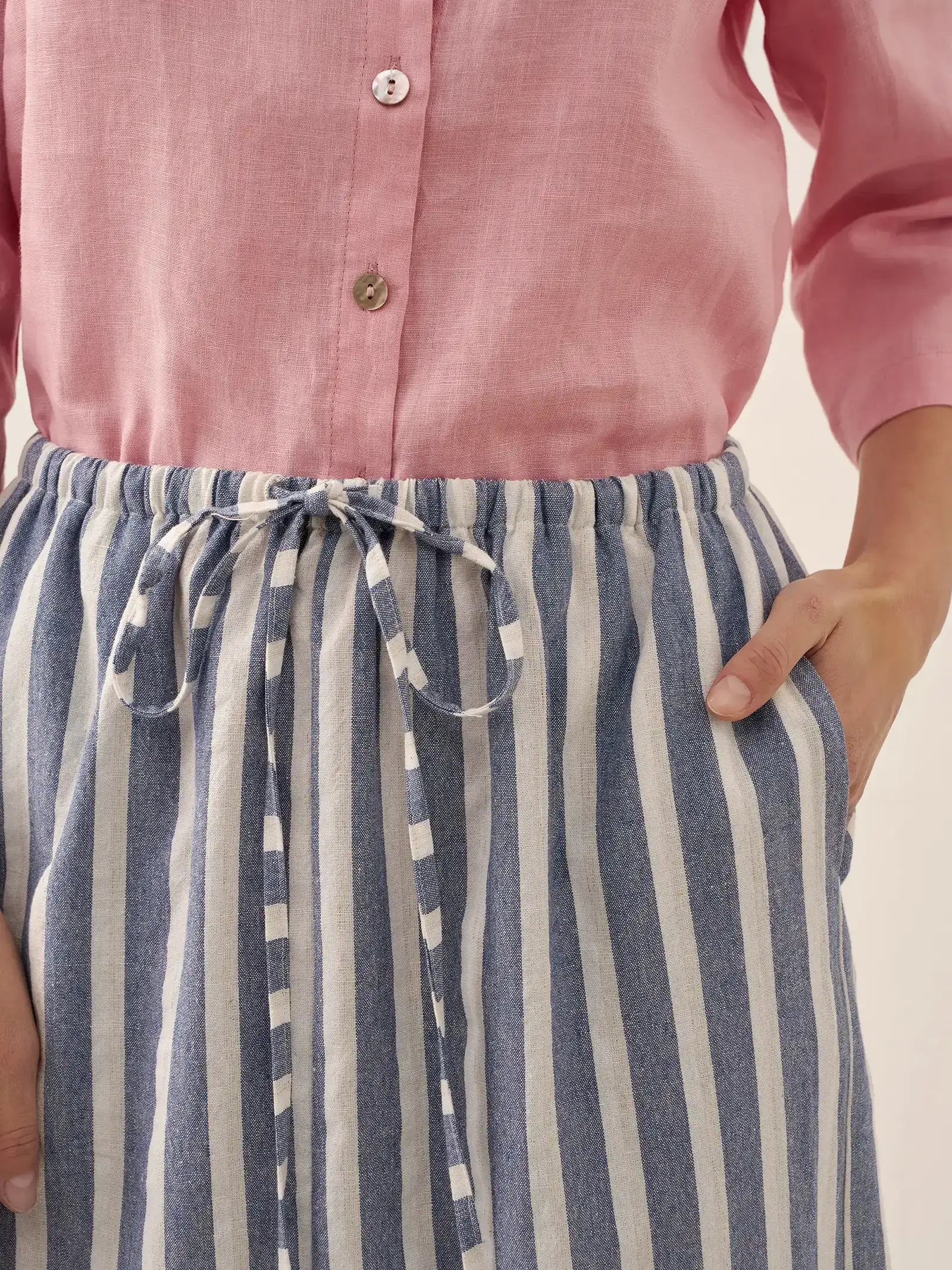 Linen Striped Drawstring Skirt ELISE Linen Striped Drawstring Skirt ELISE