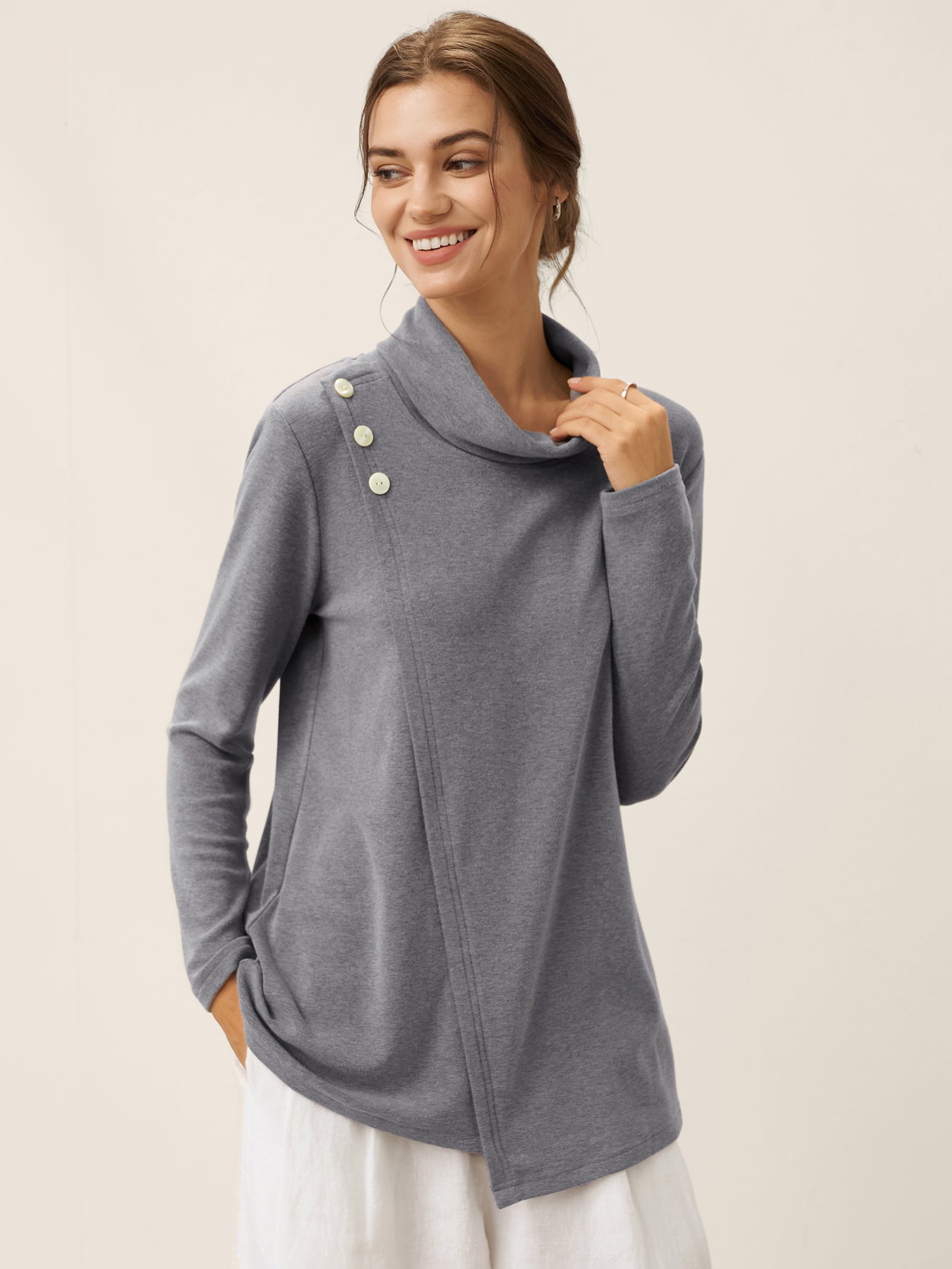 Mock Neck Buttoned Stretch Top ZARIA Mock Neck Buttoned Stretch Top ZARIA
