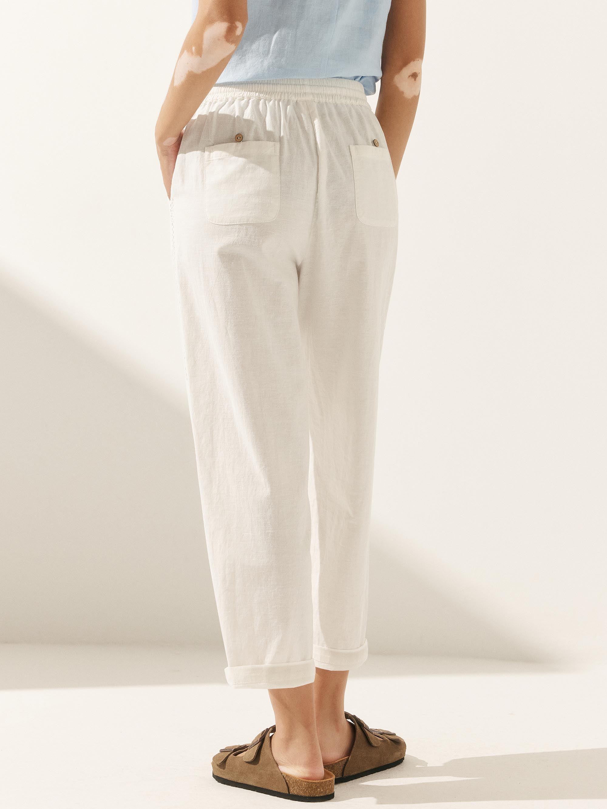 Linen Cropped Hollow Lace Stitching Ankle Length Pants YARA Linen Cropped Hollow Lace Stitching Ankle Length Pants YARA