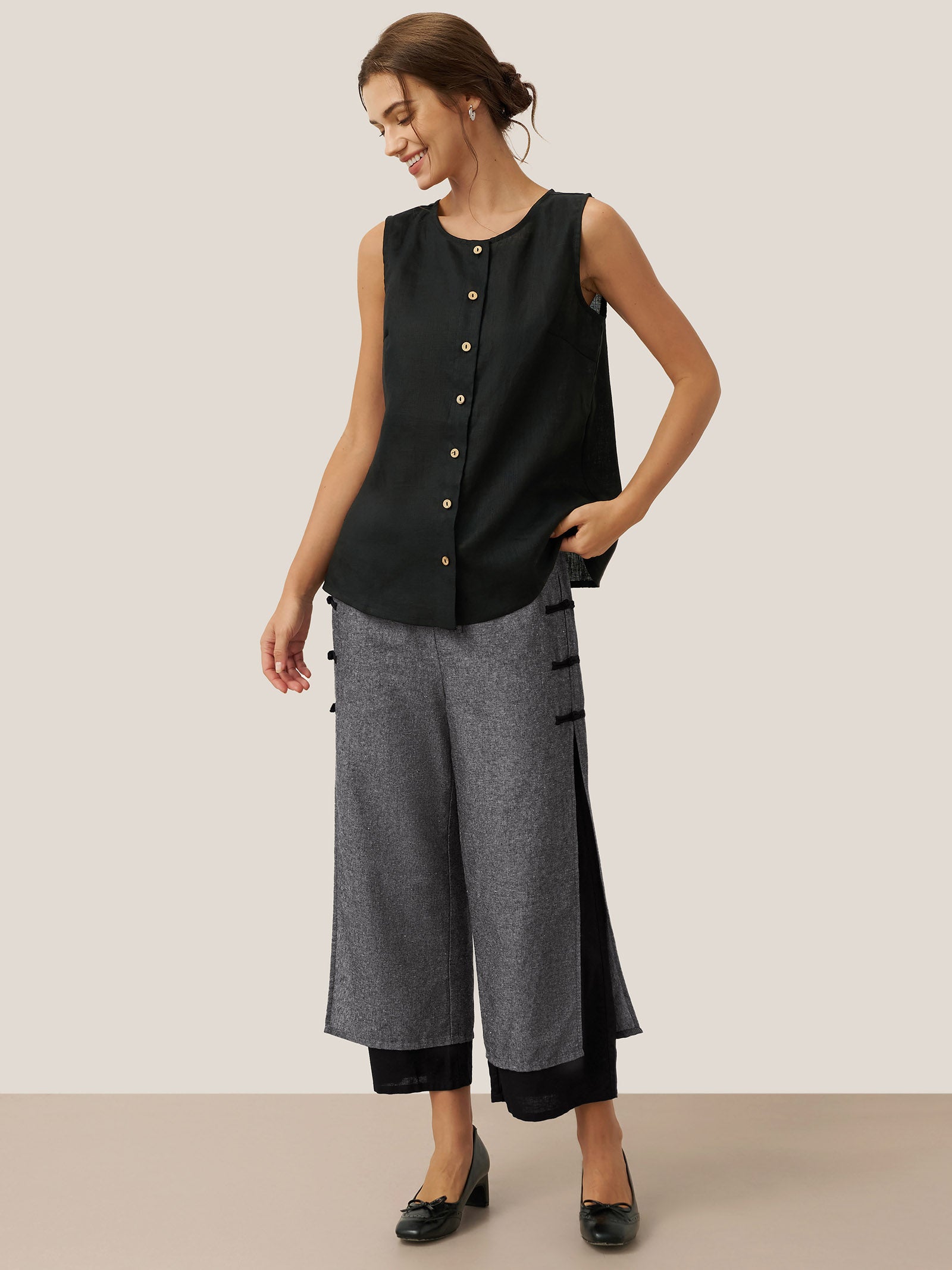 Linen Double Layer Handmade Capri Pants STELLA Linen Double Layer Handmade Capri Pants STELLA