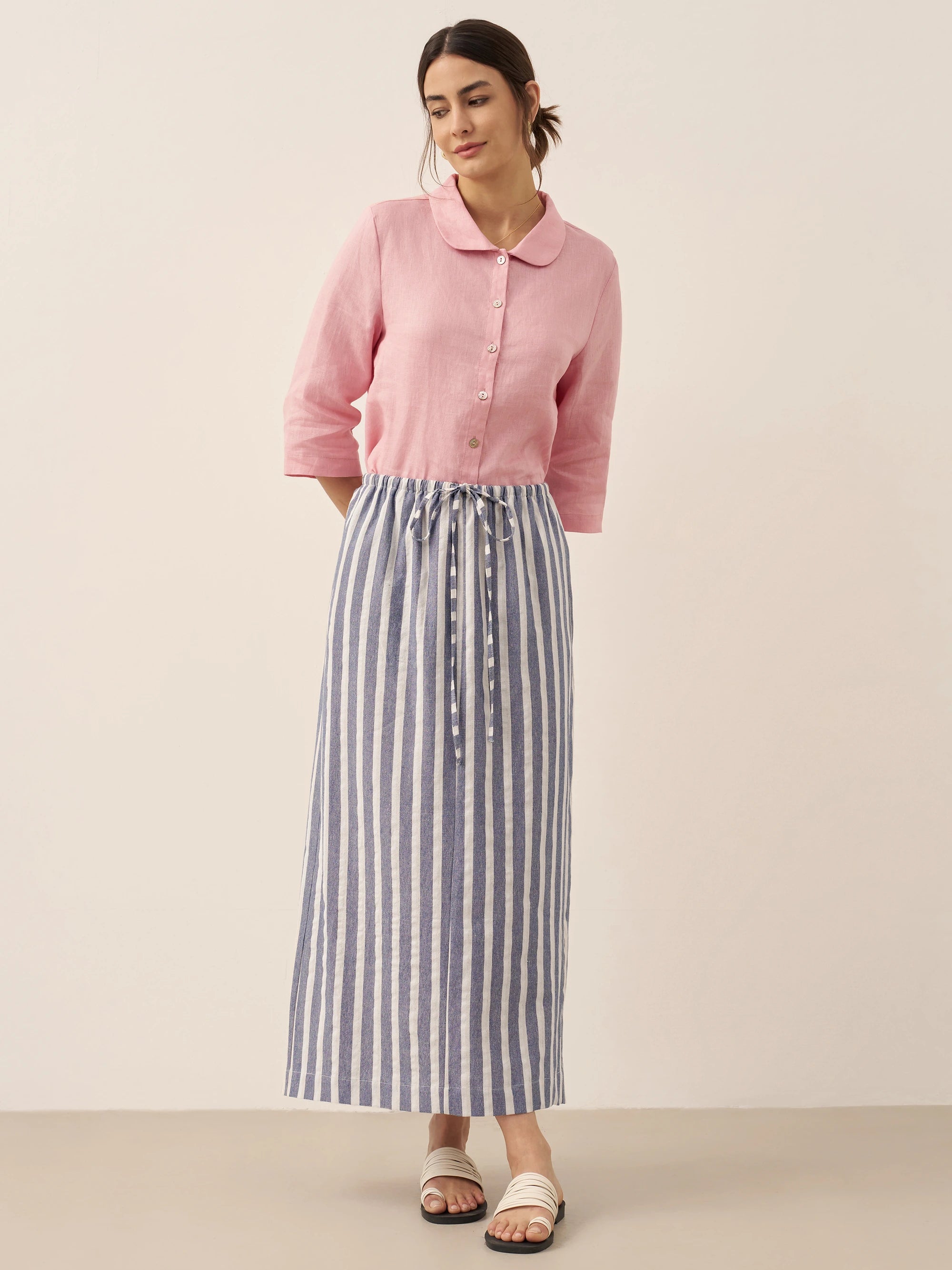 Linen Striped Drawstring Skirt ELISE Linen Striped Drawstring Skirt ELISE