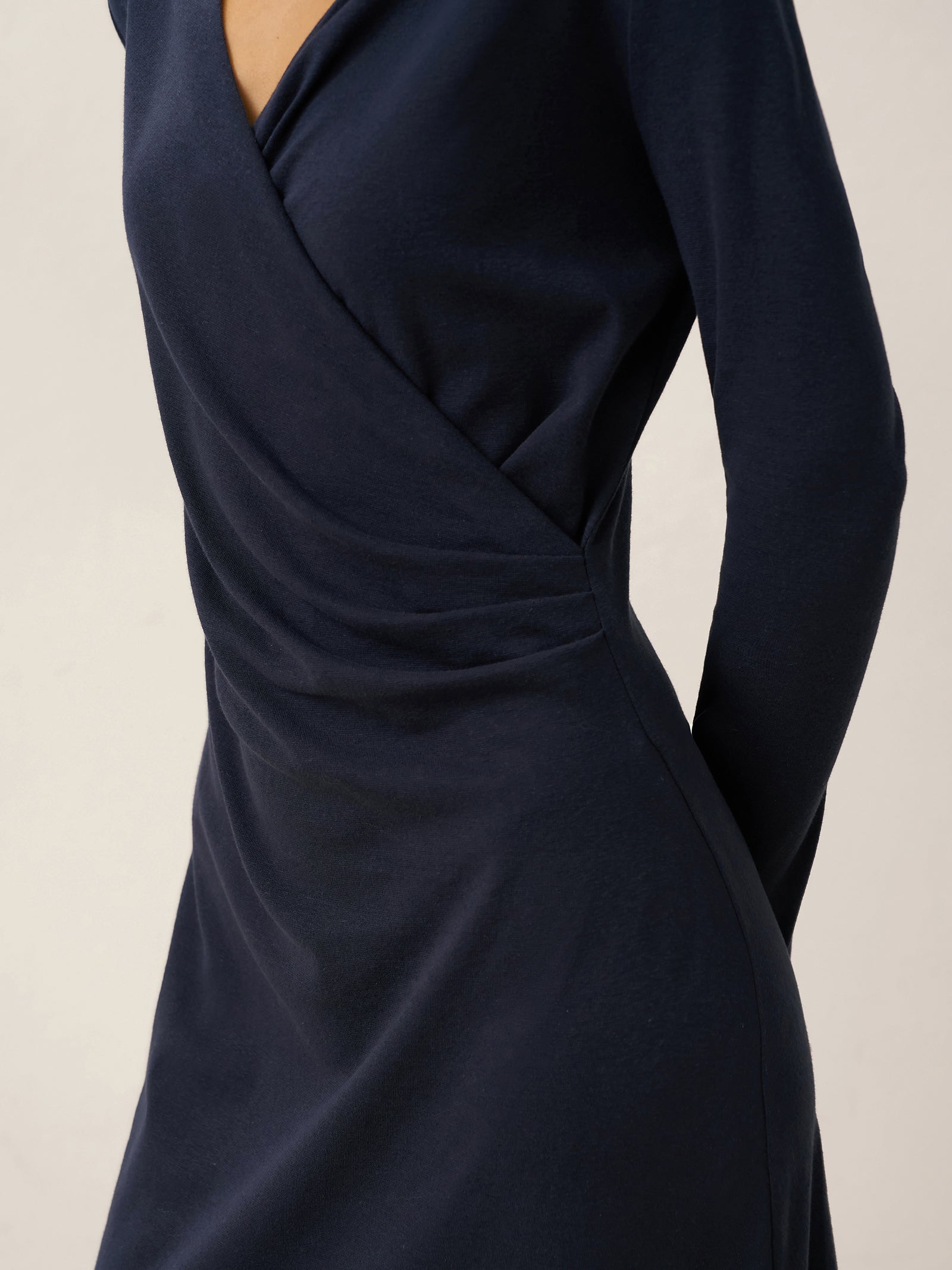 Linen Crossover V-Neck Wrap Stretch Midi Dress MARNIE Linen Crossover V-Neck Wrap Stretch Midi Dress MARNIE
