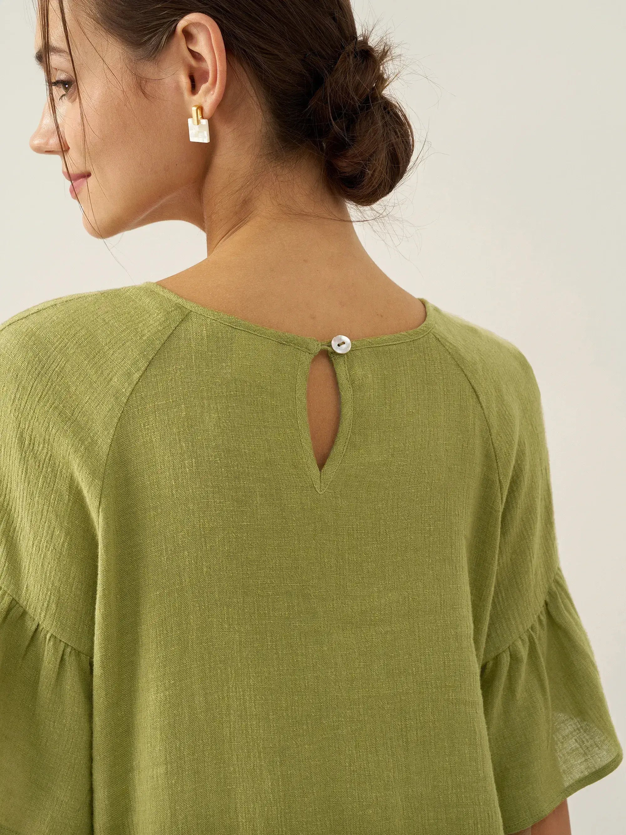 Linen Round Neck Flutter Sleeve Maxi Dress WINNIE Linen Round Neck Flutter Sleeve Maxi Dress WINNIE
