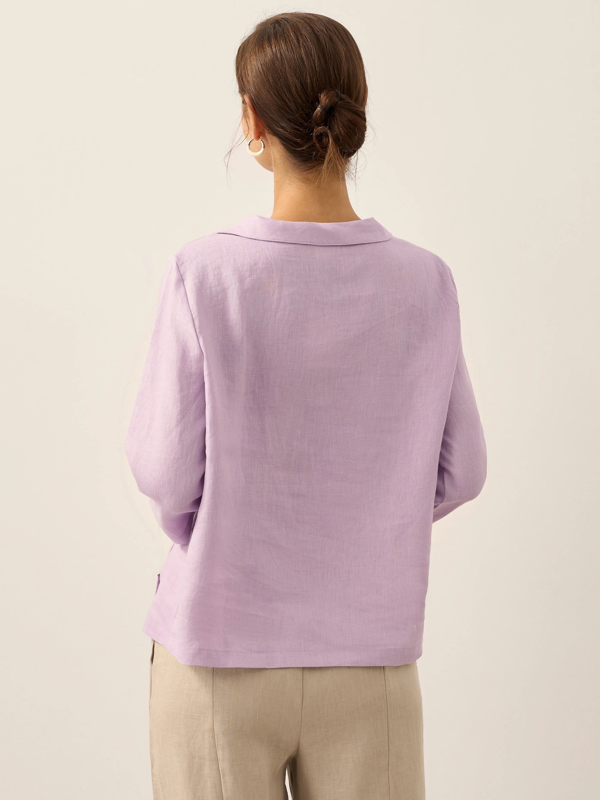 Linen Gingham Checked Round Soft-Fold Collar Top LAURA Linen Gingham Checked Round Soft-Fold Collar Top LAURA