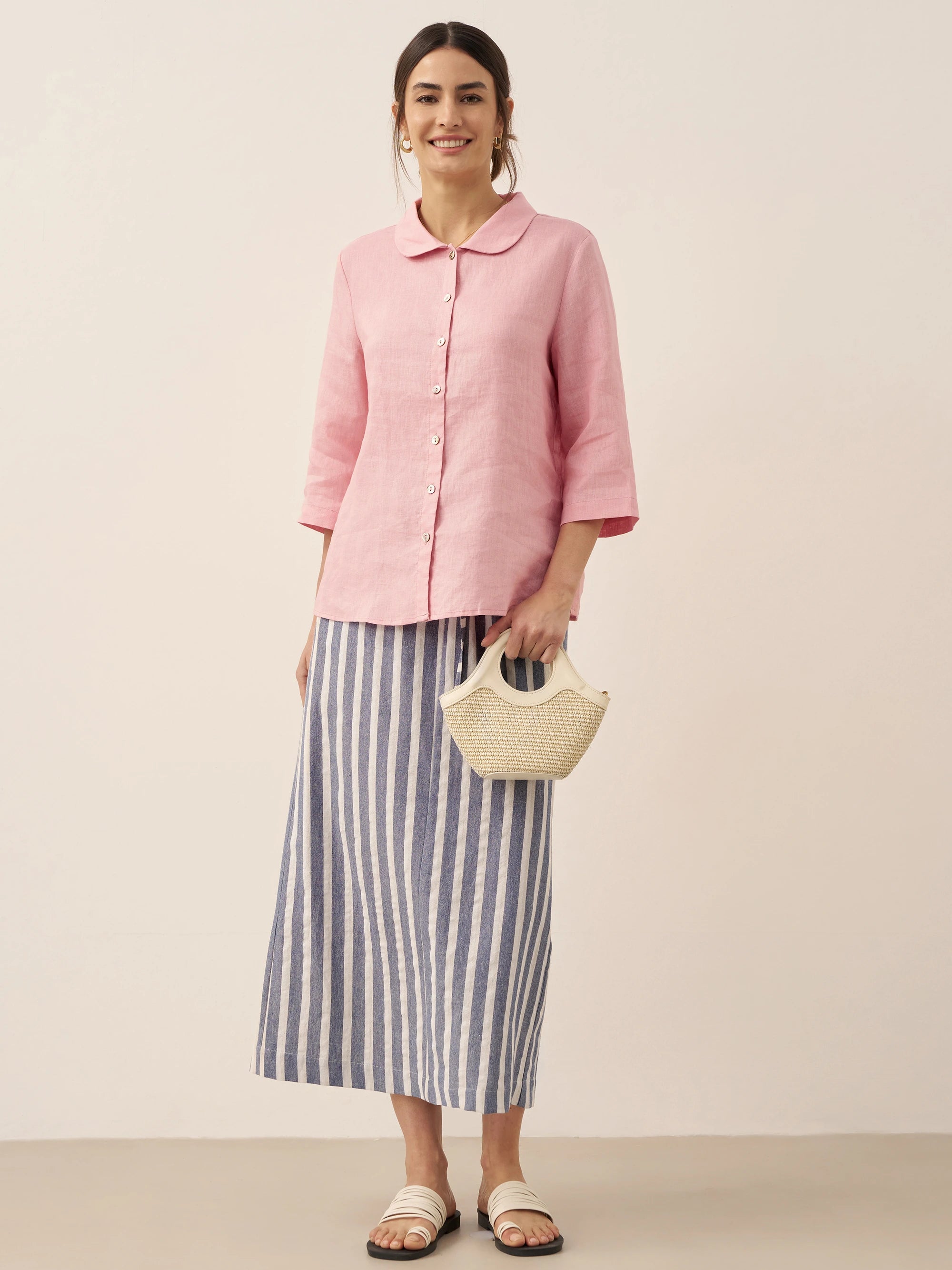 Linen Striped Drawstring Skirt ELISE Linen Striped Drawstring Skirt ELISE