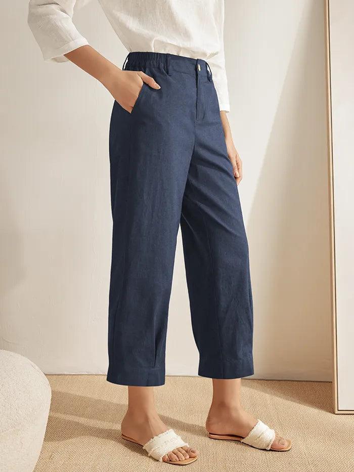 Linen Pocketed Straight-Leg Ankle Pants NINA Linen Pocketed Straight-Leg Ankle Pants NINA