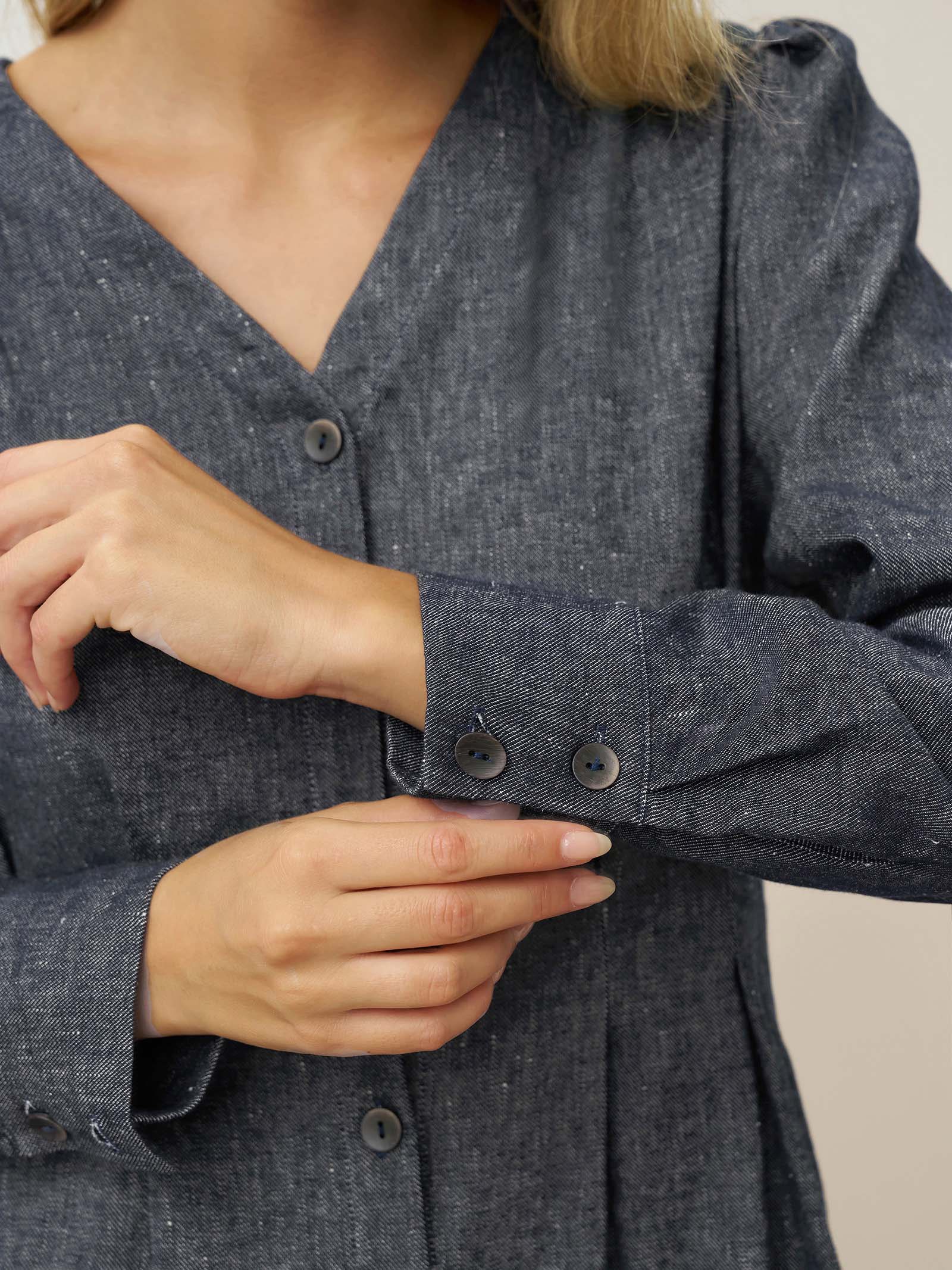 Linen Denim Texture Jacket Dress HANNAH Linen Denim Texture Jacket Dress HANNAH