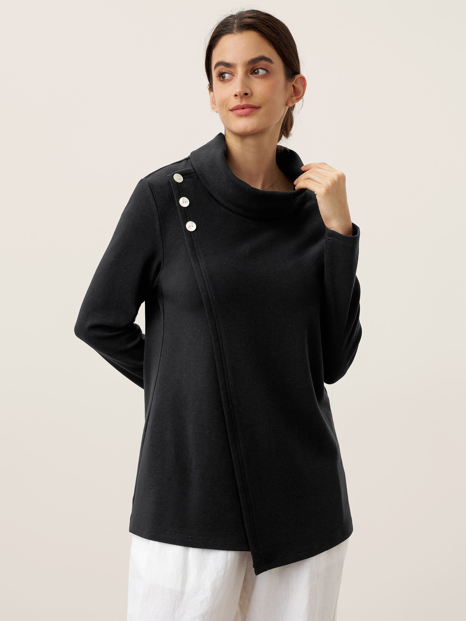 Mock Neck Buttoned Stretch Top ZARIA Mock Neck Buttoned Stretch Top ZARIA