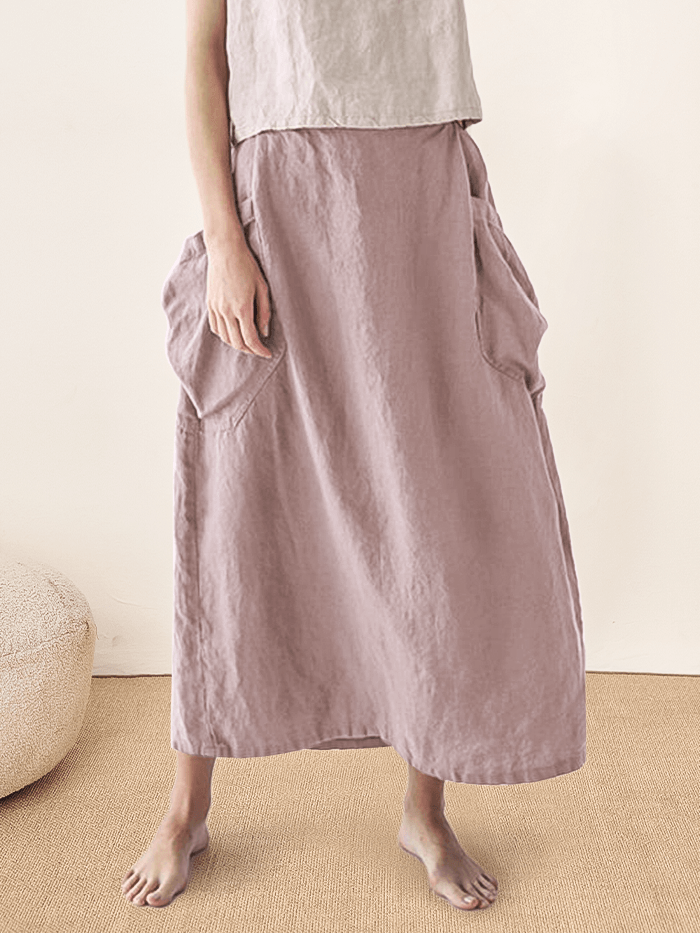 Linen Checked Elastic Waist Skirt ONYX Linen Checked Elastic Waist Skirt ONYX