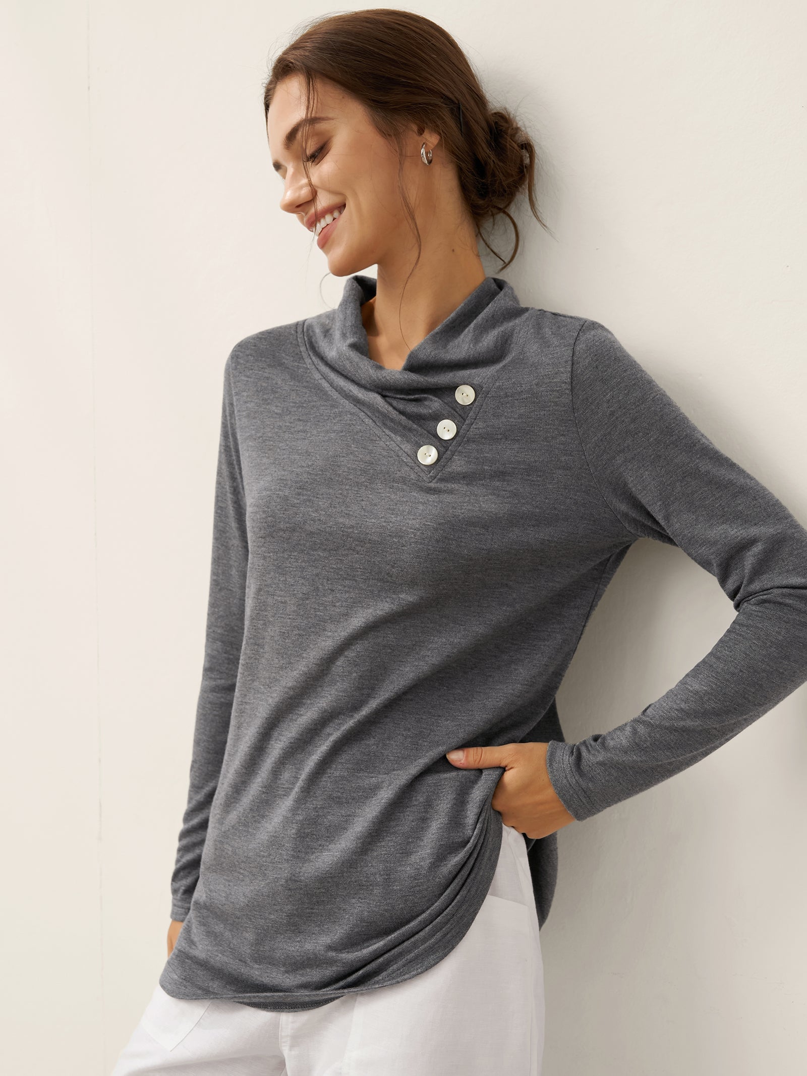 Asymmetric Cowl Neck Stretch Top TATIANA Asymmetric Cowl Neck Stretch Top TATIANA