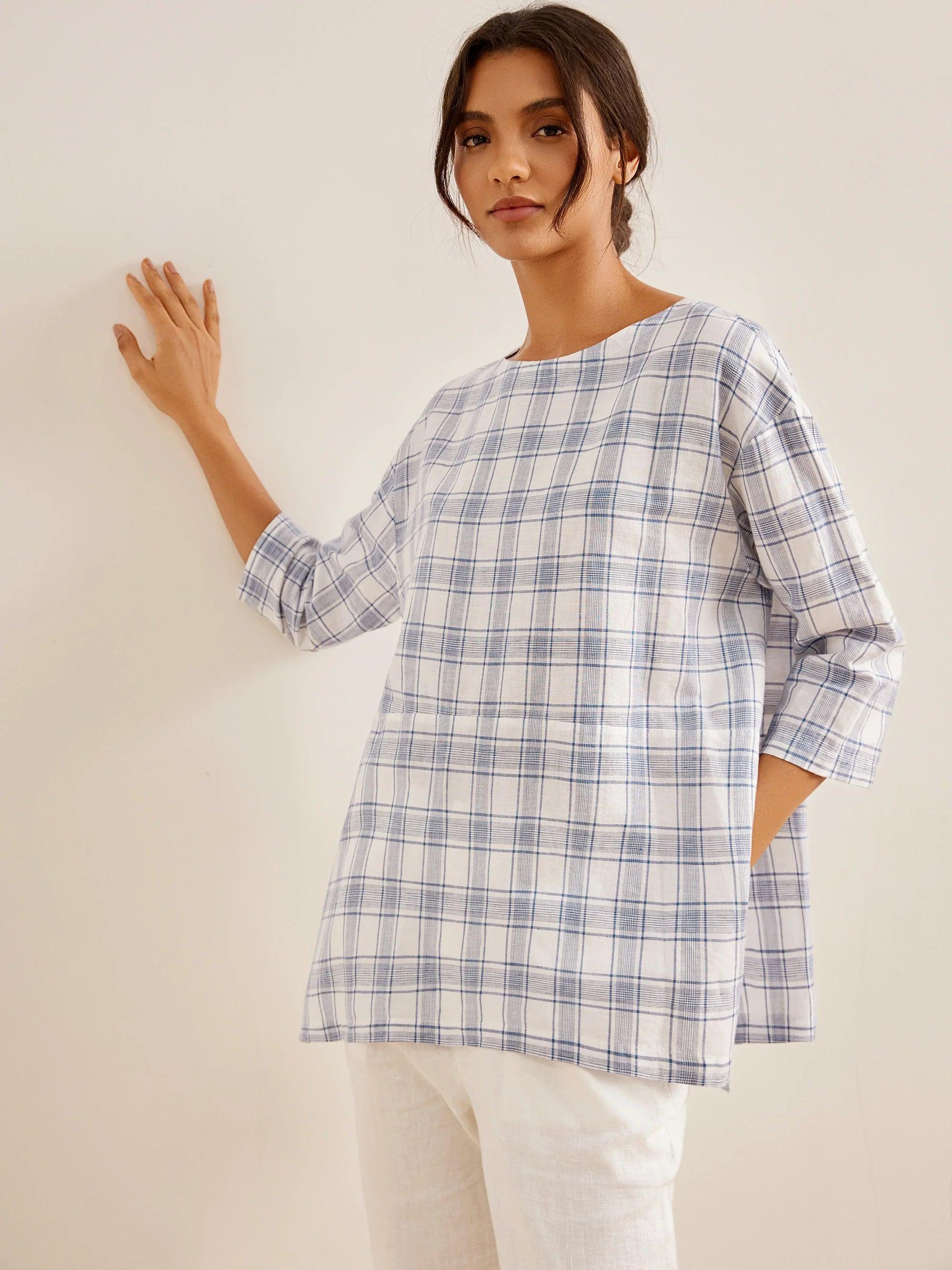 Linen White Boat Neck Oversized Top AVA Linen White Boat Neck Oversized Top AVA