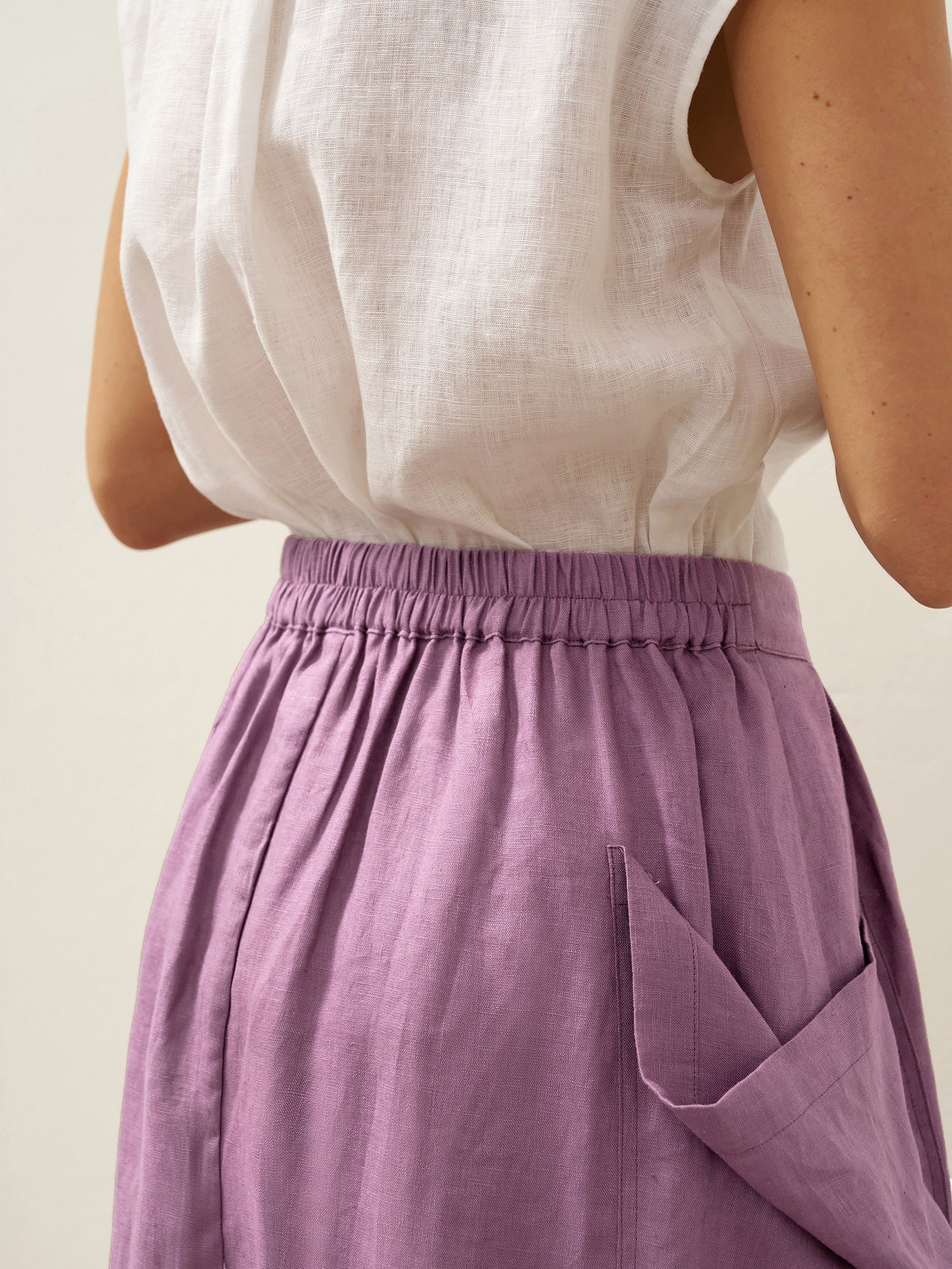 Linen Checked Elastic Waist Skirt ONYX Linen Checked Elastic Waist Skirt ONYX