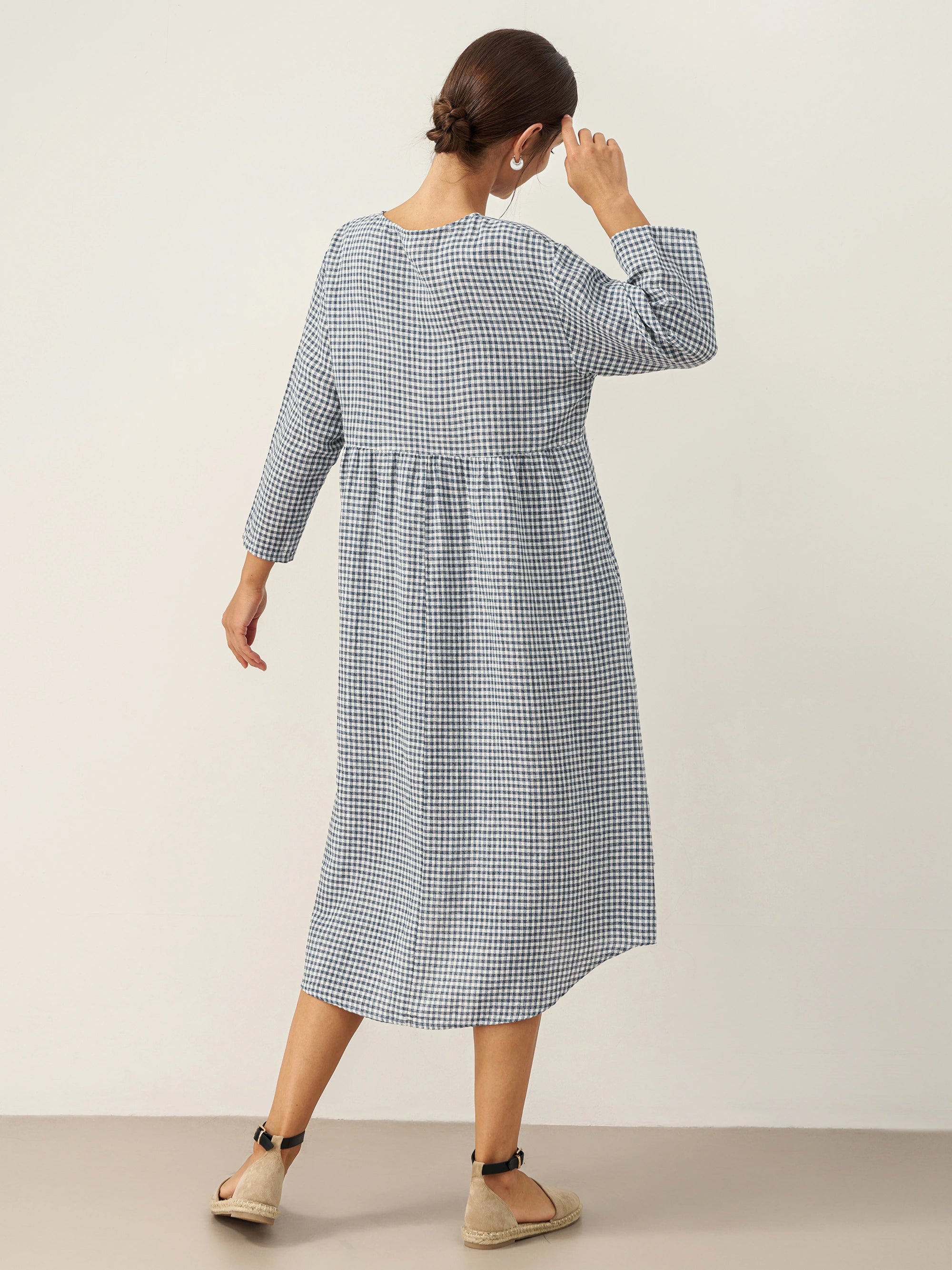Linen Check Long Sleeve Midi Dress FIRTH Linen Check Long Sleeve Midi Dress FIRTH