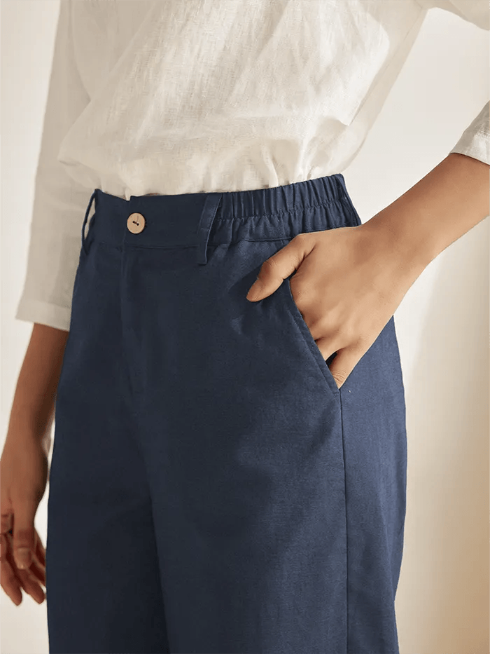 Linen Pocketed Straight-Leg Ankle Pants NINA Linen Pocketed Straight-Leg Ankle Pants NINA