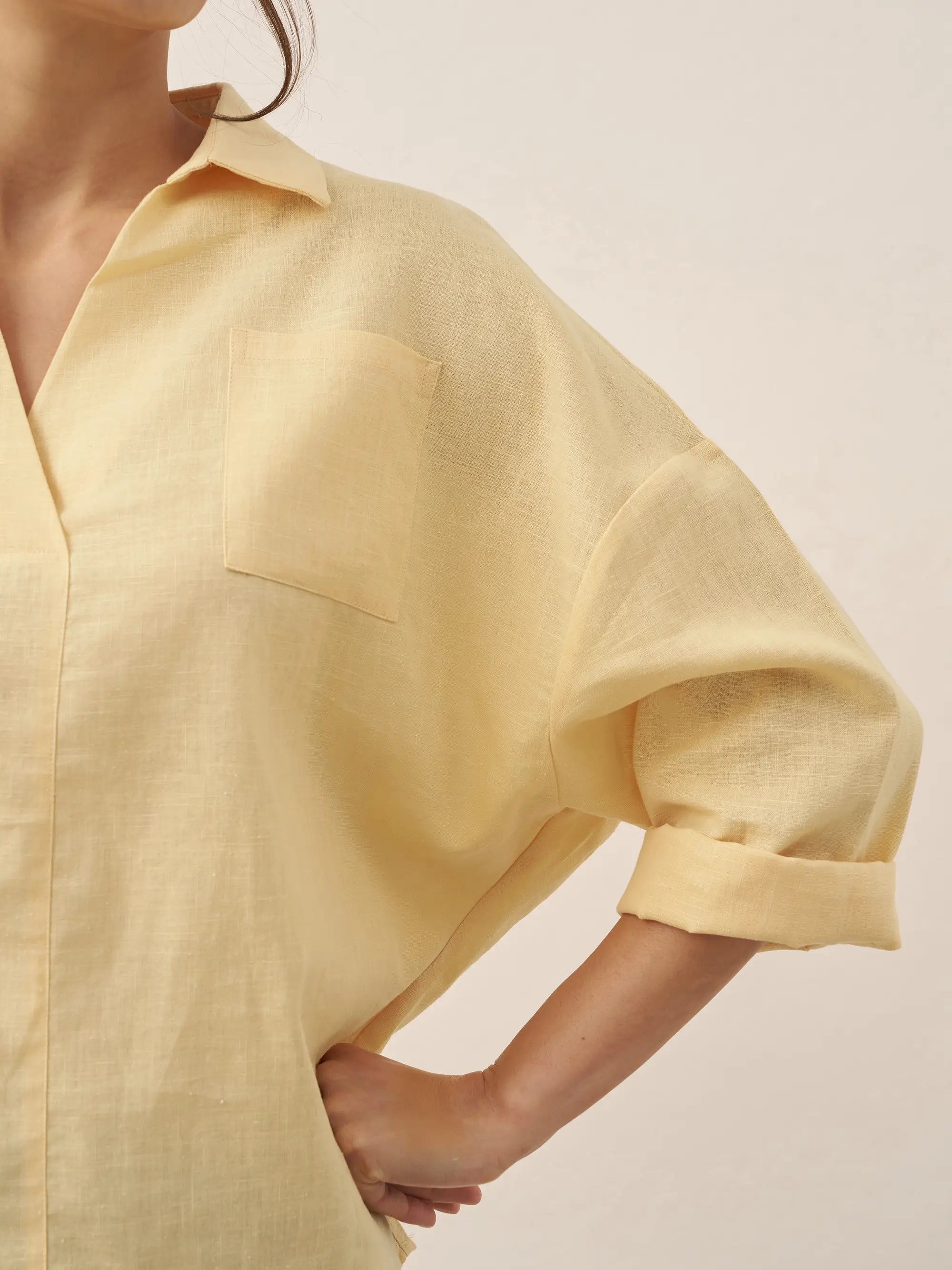 Linen Oversized Fit Pocket Shirt ELOWEN Linen Oversized Fit Pocket Shirt ELOWEN