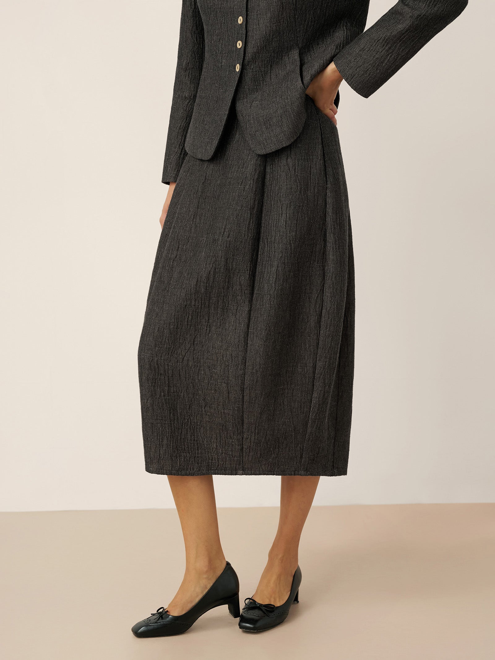 Linen Cocoon-Shaped Elastic Waist Skirt RHIANNON Linen Cocoon-Shaped Elastic Waist Skirt RHIANNON