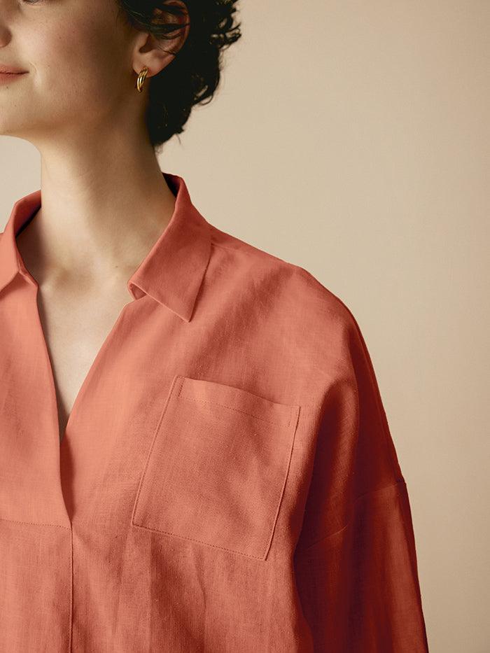 Linen Oversized Fit Pocket Shirt ELOWEN Linen Oversized Fit Pocket Shirt ELOWEN