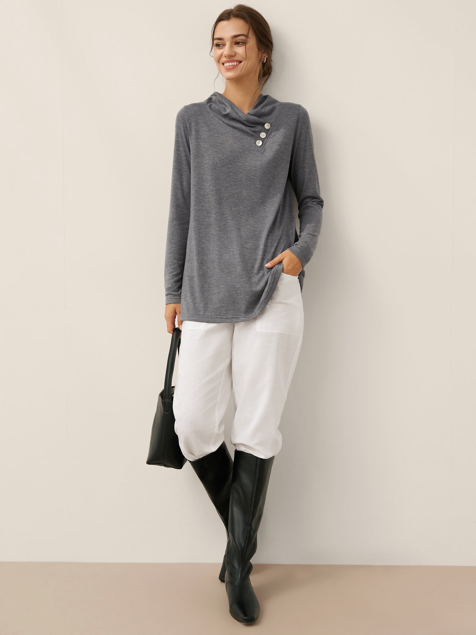 Asymmetric Cowl Neck Stretch Top TATIANA Asymmetric Cowl Neck Stretch Top TATIANA