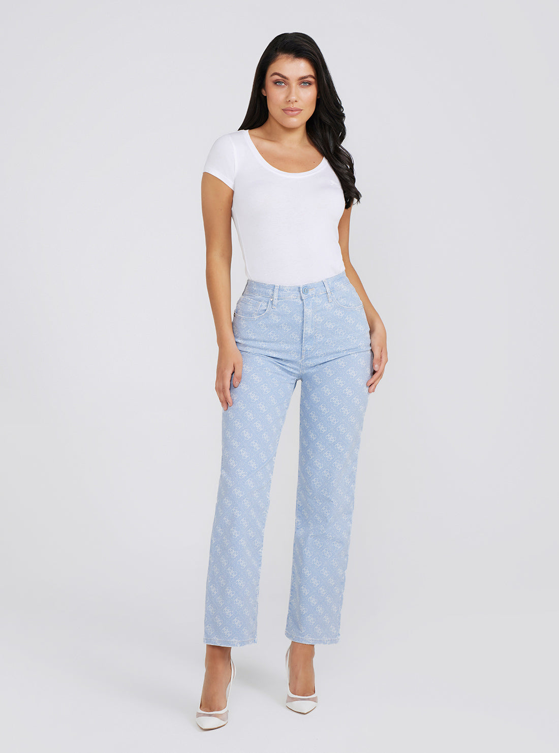 Eco High Rise Wide Leg Melrose Quattro G Denim Jeans In Funny Blue Wash Eco High Rise Wide Leg Melrose Quattro G Denim Jeans In Funny Blue Wash