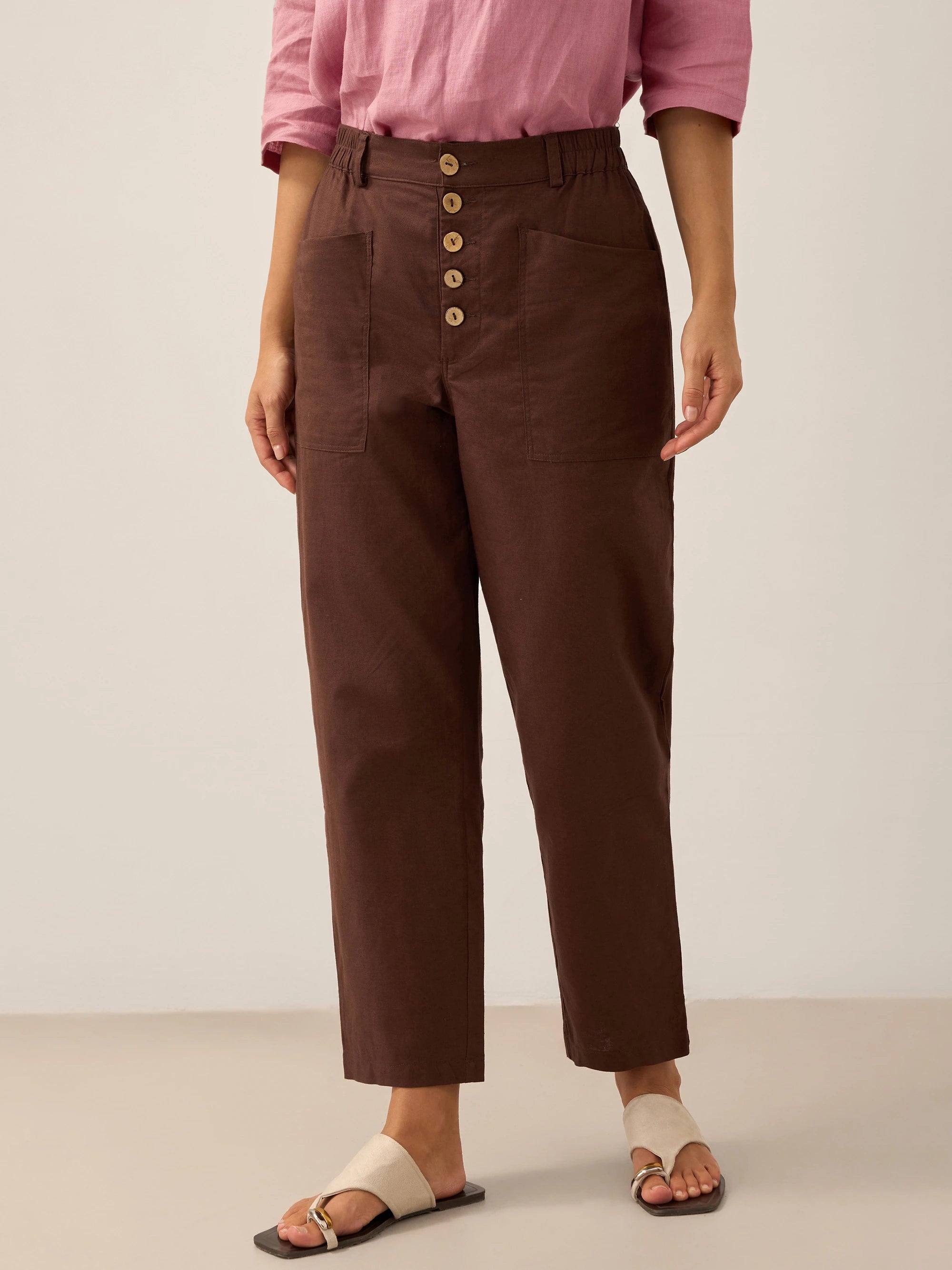 Linen Simple Button Fly Trousers HEIDI Linen Simple Button Fly Trousers HEIDI