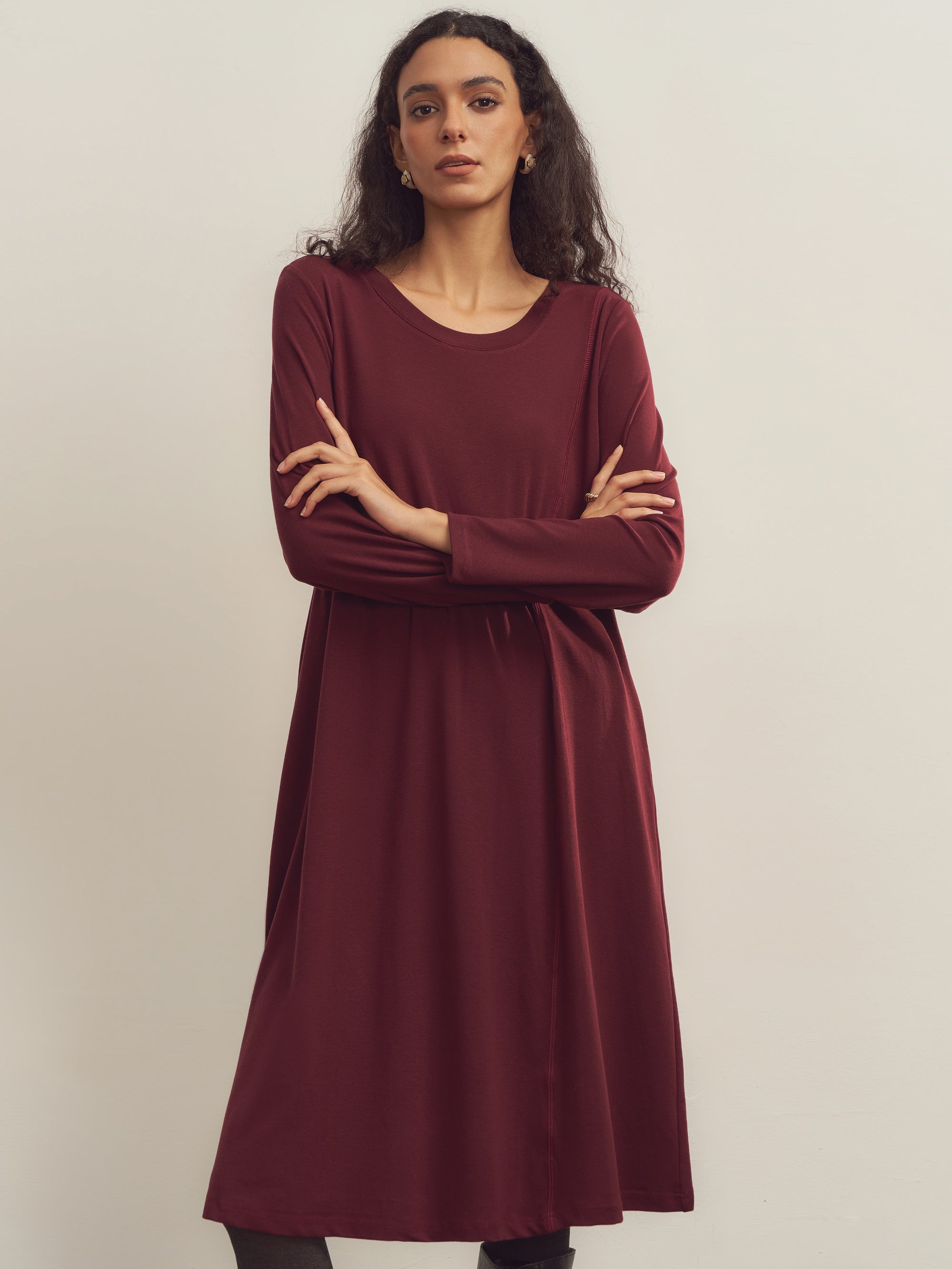 Merino Wool Waist Shirring-Detail Dress Merino Wool Waist Shirring-Detail Dress