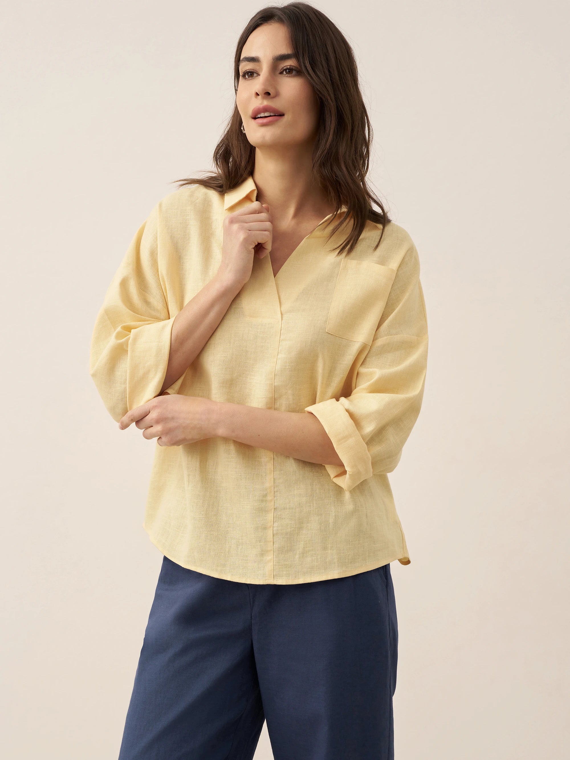 Linen Oversized Fit Pocket Shirt ELOWEN Linen Oversized Fit Pocket Shirt ELOWEN