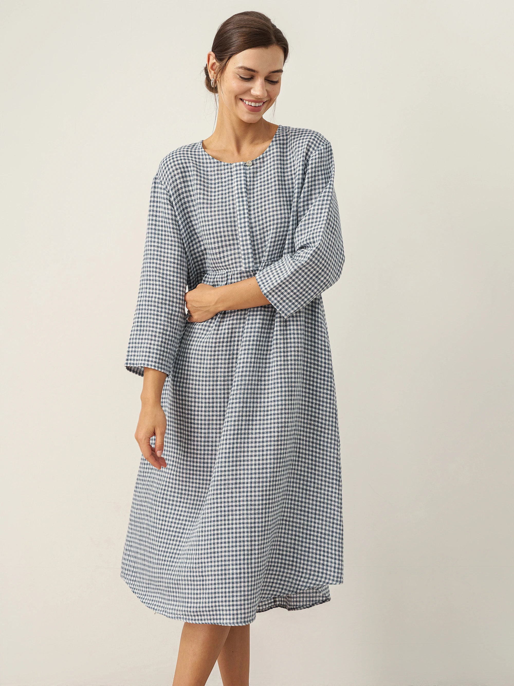 Linen Check Long Sleeve Midi Dress FIRTH Linen Check Long Sleeve Midi Dress FIRTH