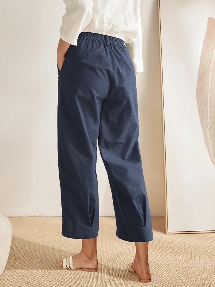 Linen Pocketed Straight-Leg Ankle Pants NINA Linen Pocketed Straight-Leg Ankle Pants NINA