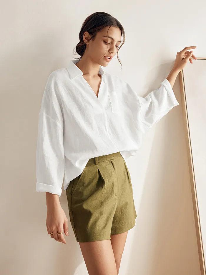 Linen Oversized Fit Pocket Shirt ELOWEN Linen Oversized Fit Pocket Shirt ELOWEN