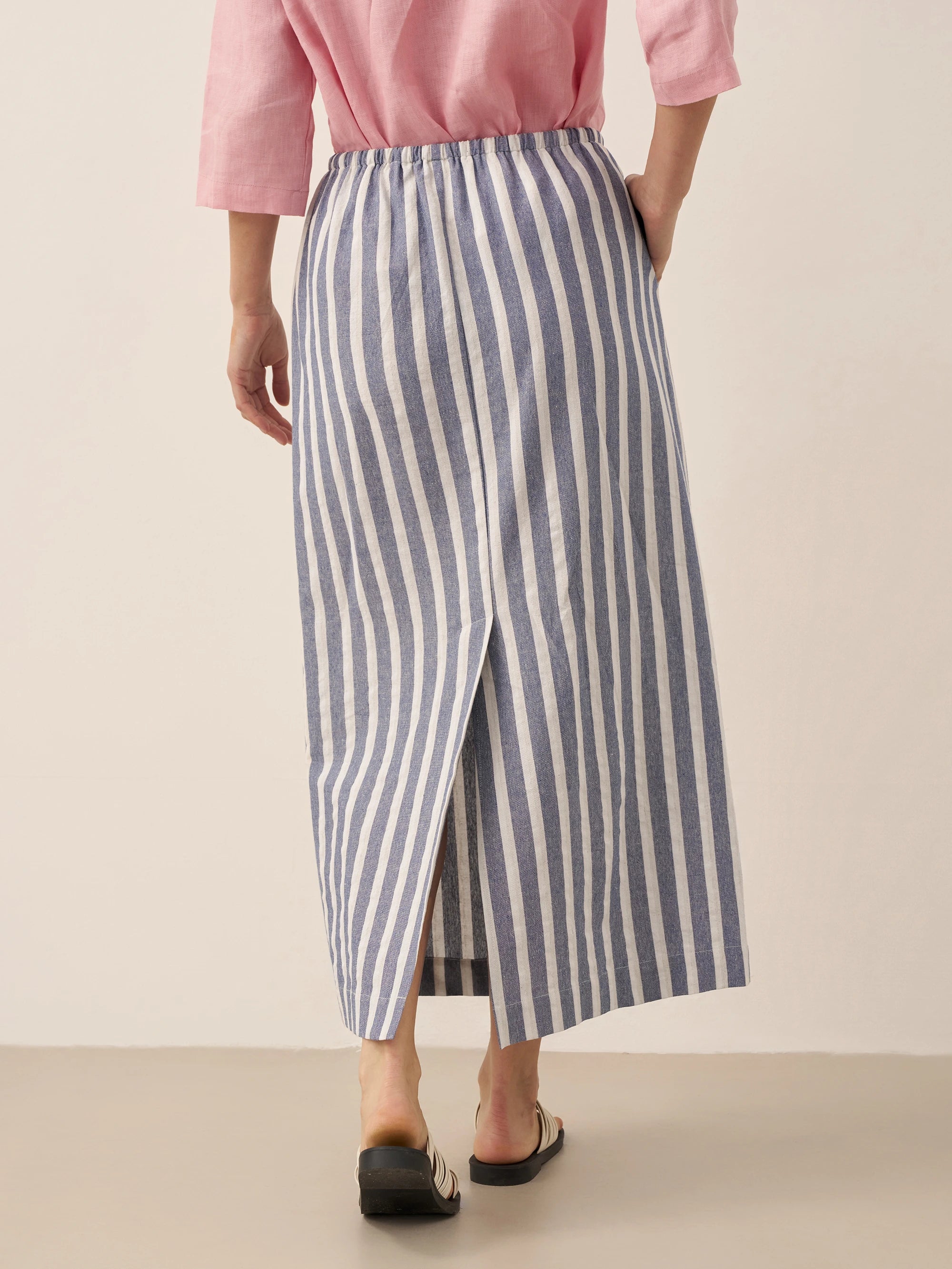 Linen Striped Drawstring Skirt ELISE Linen Striped Drawstring Skirt ELISE