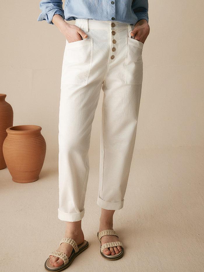 Linen Simple Button Fly Trousers HEIDI Linen Simple Button Fly Trousers HEIDI