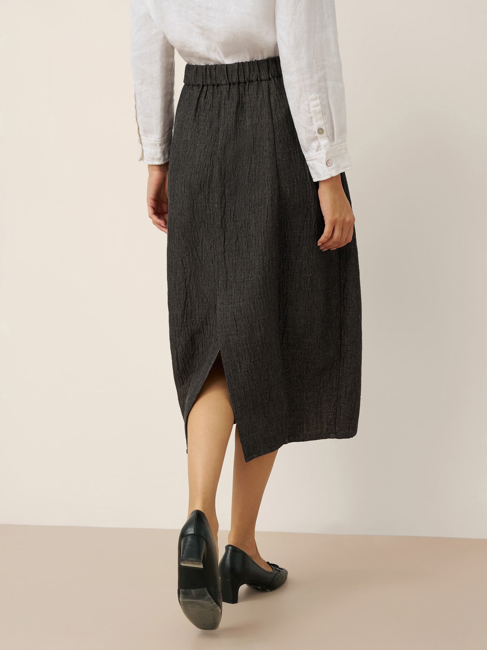 Linen Cocoon-Shaped Elastic Waist Skirt RHIANNON Linen Cocoon-Shaped Elastic Waist Skirt RHIANNON