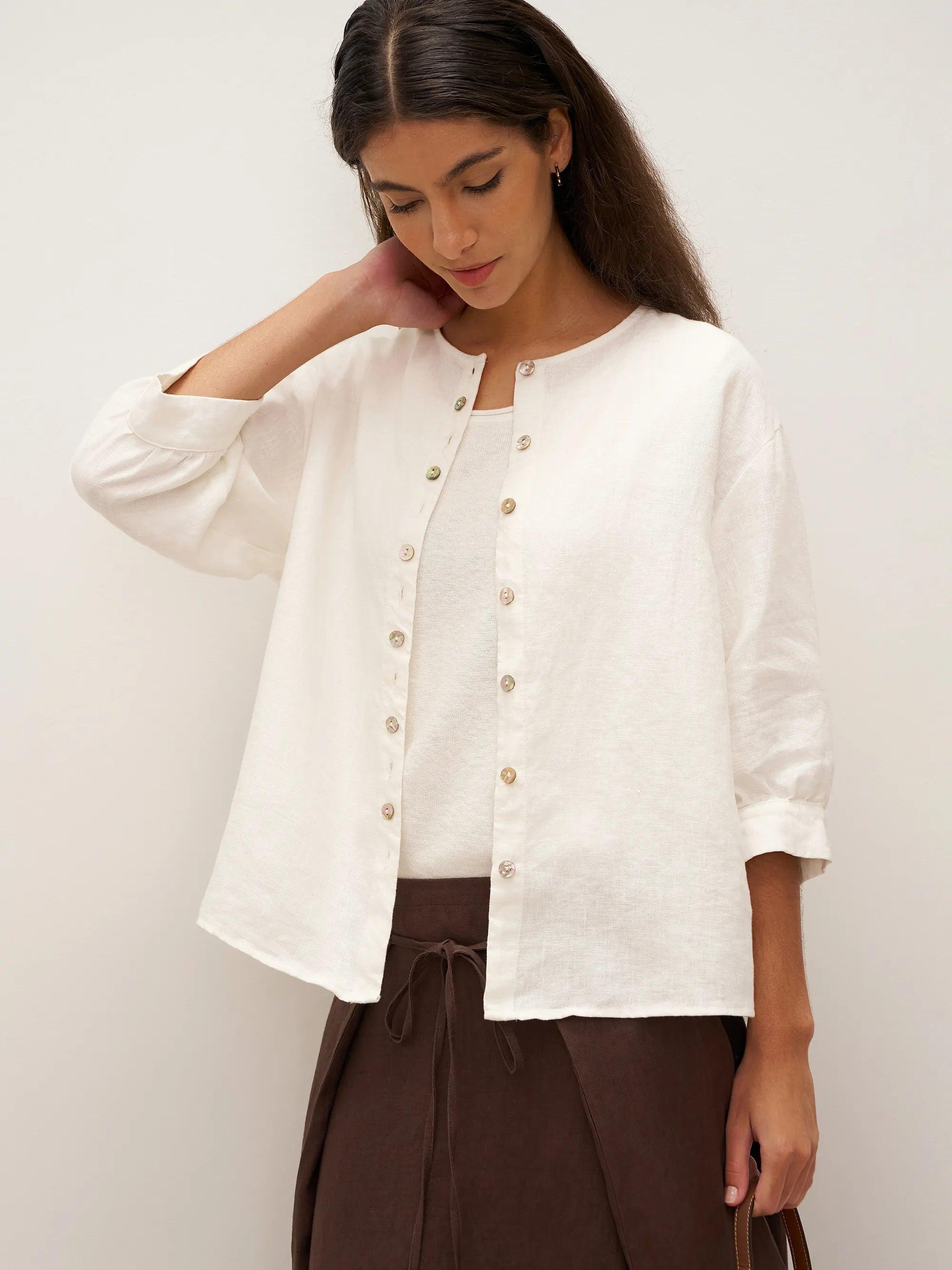 100% Linen Button-Front Drop Shoulder Shirt EASTER