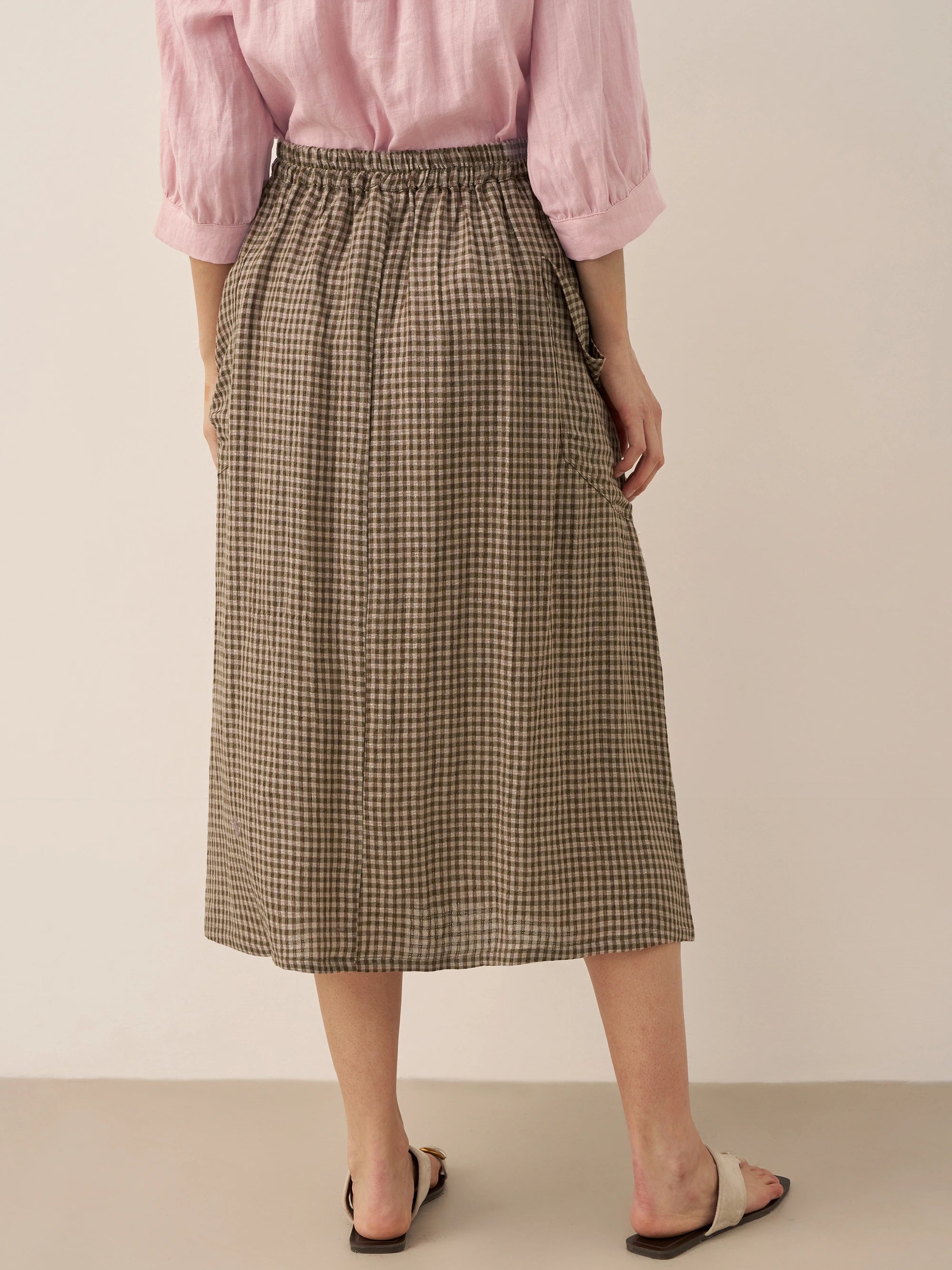 Linen Checked Elastic Waist Skirt ONYX Linen Checked Elastic Waist Skirt ONYX