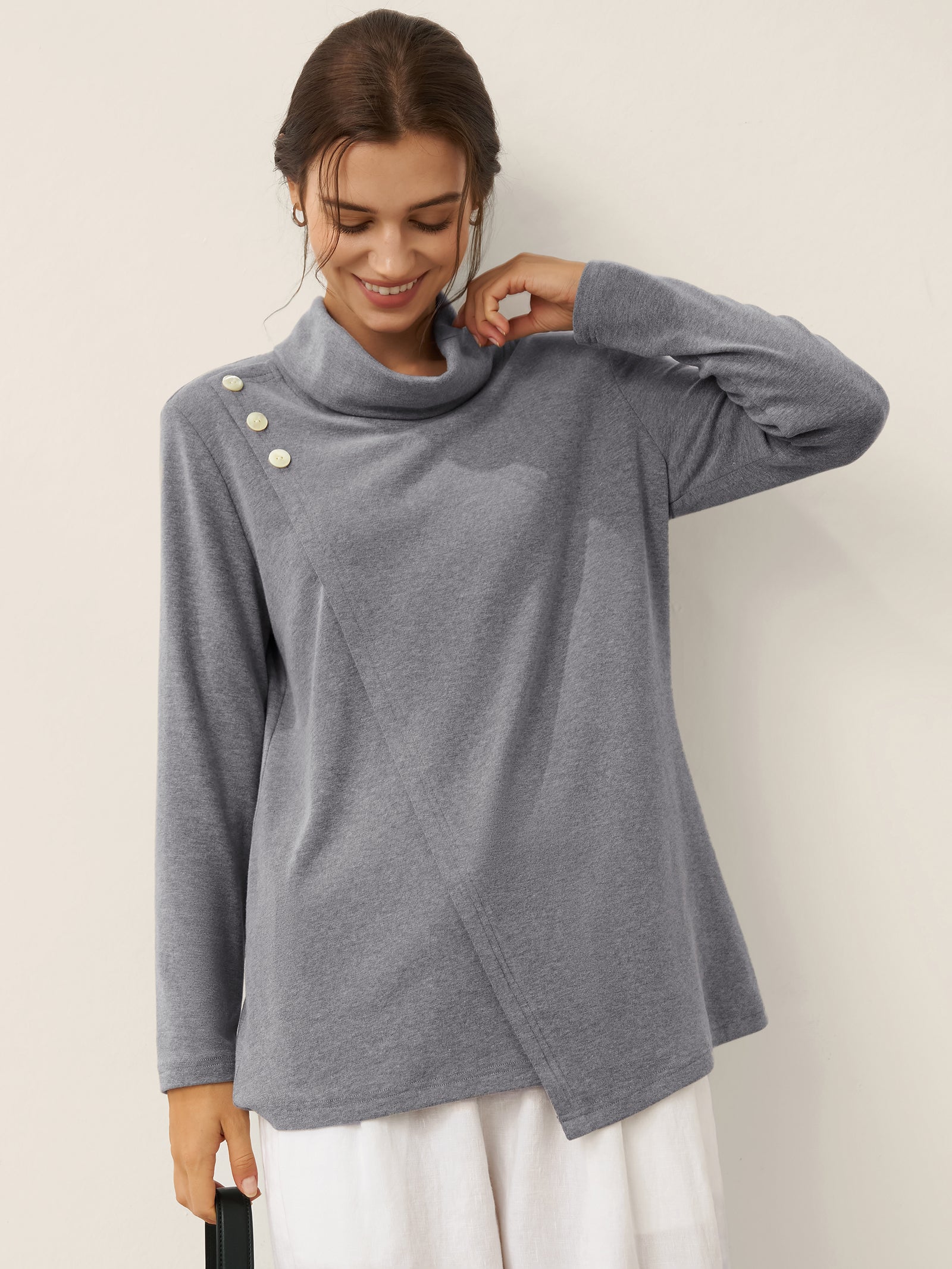 Mock Neck Buttoned Stretch Top ZARIA Mock Neck Buttoned Stretch Top ZARIA