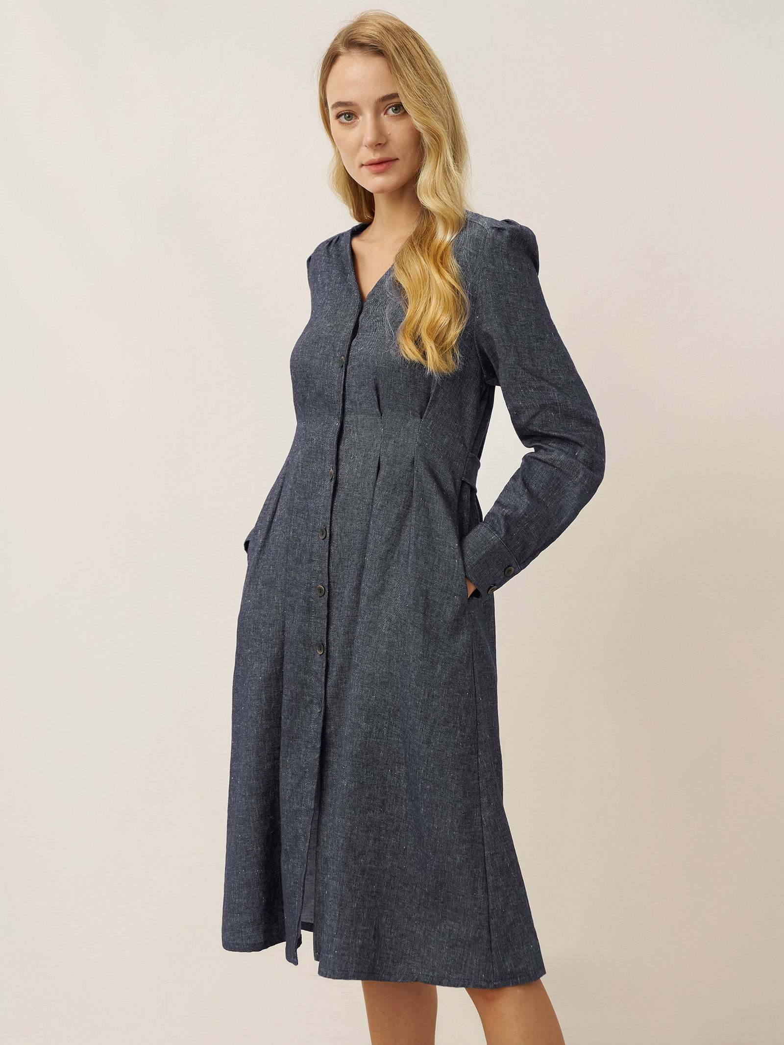 Linen Denim Texture Jacket Dress HANNAH Linen Denim Texture Jacket Dress HANNAH