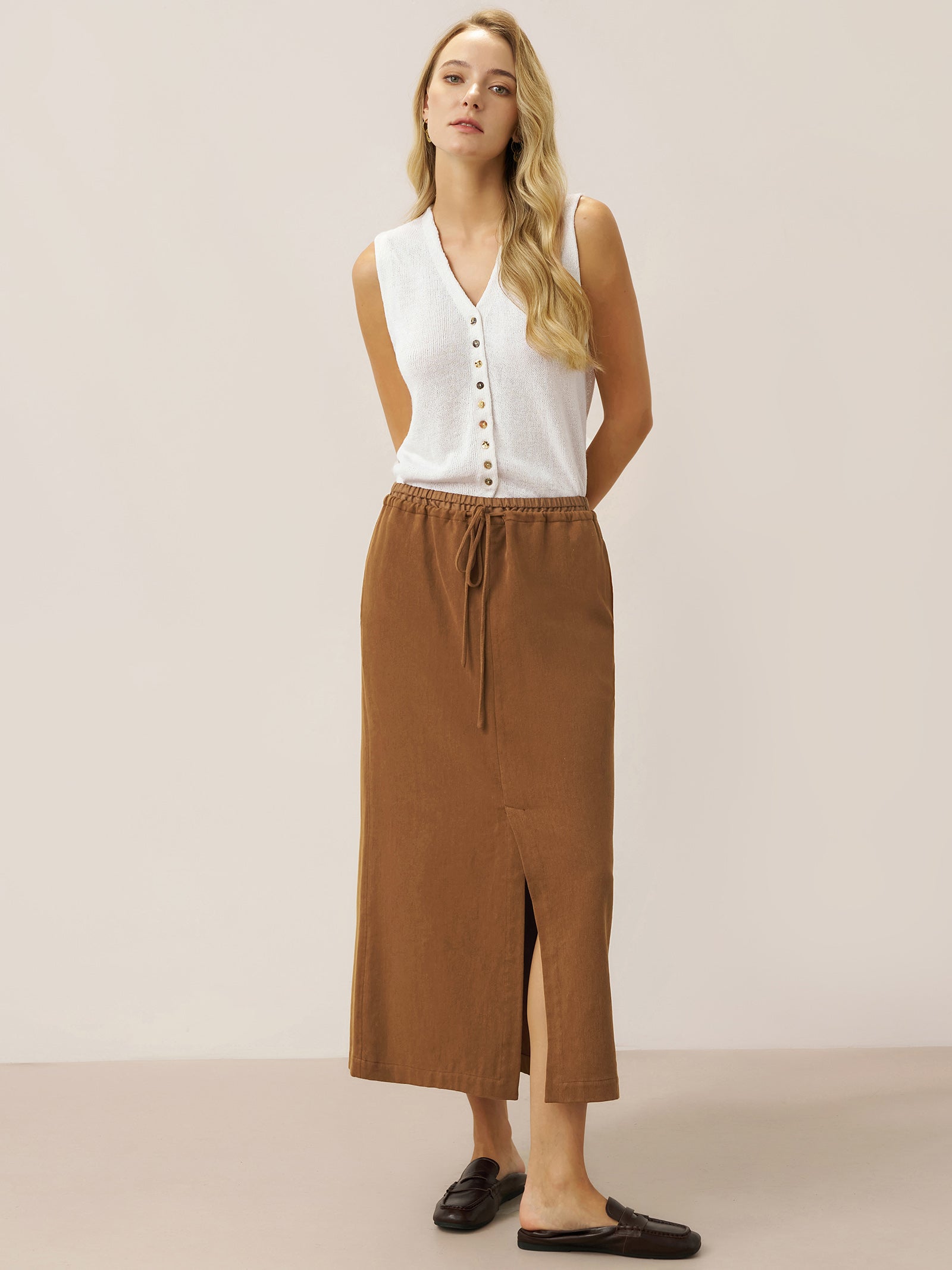 Tencel Linen Drawstring Split Maxi Skirt SAMANTHA Tencel Linen Drawstring Split Maxi Skirt SAMANTHA
