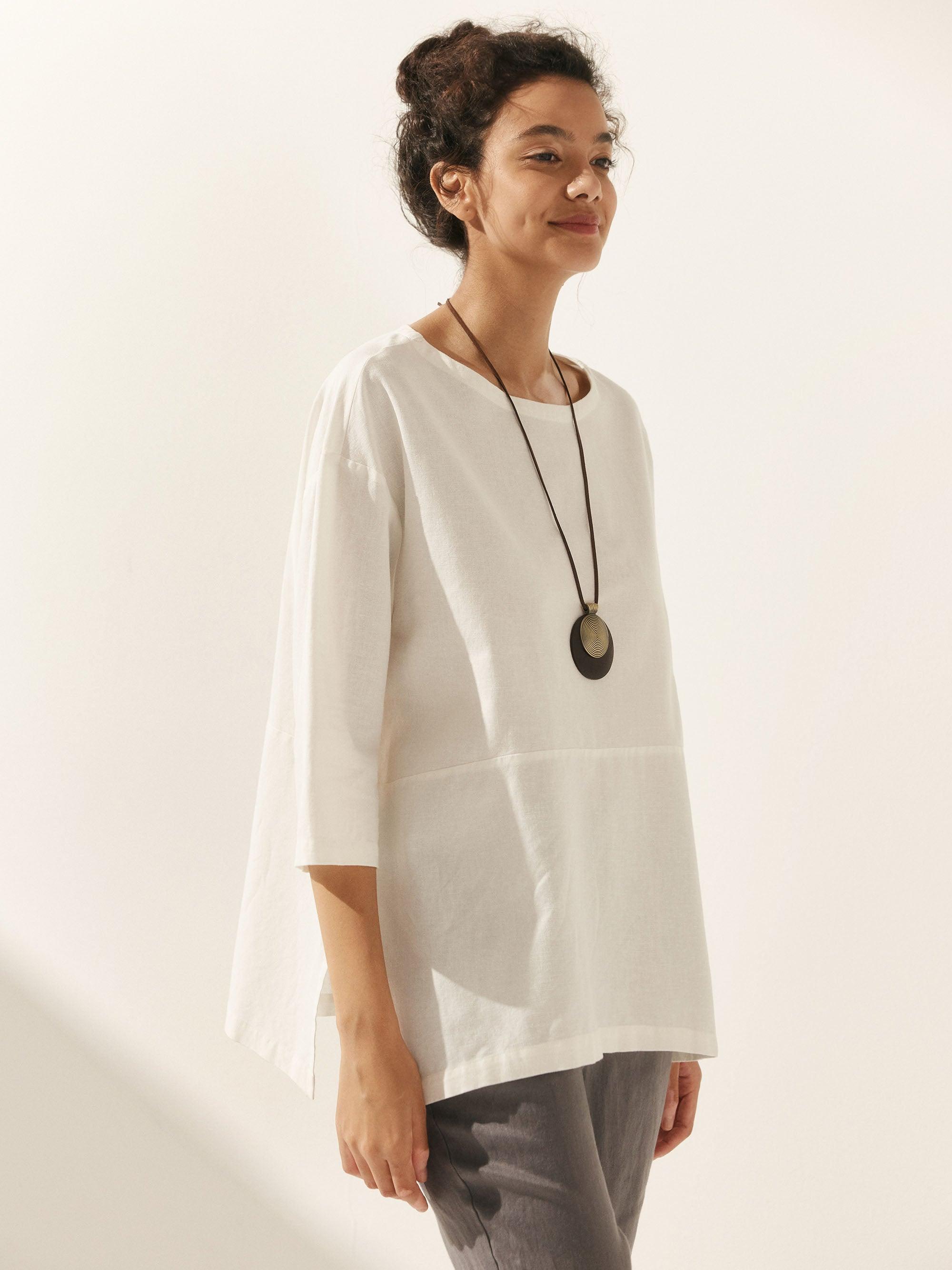 Linen White Boat Neck Oversized Top AVA Linen White Boat Neck Oversized Top AVA