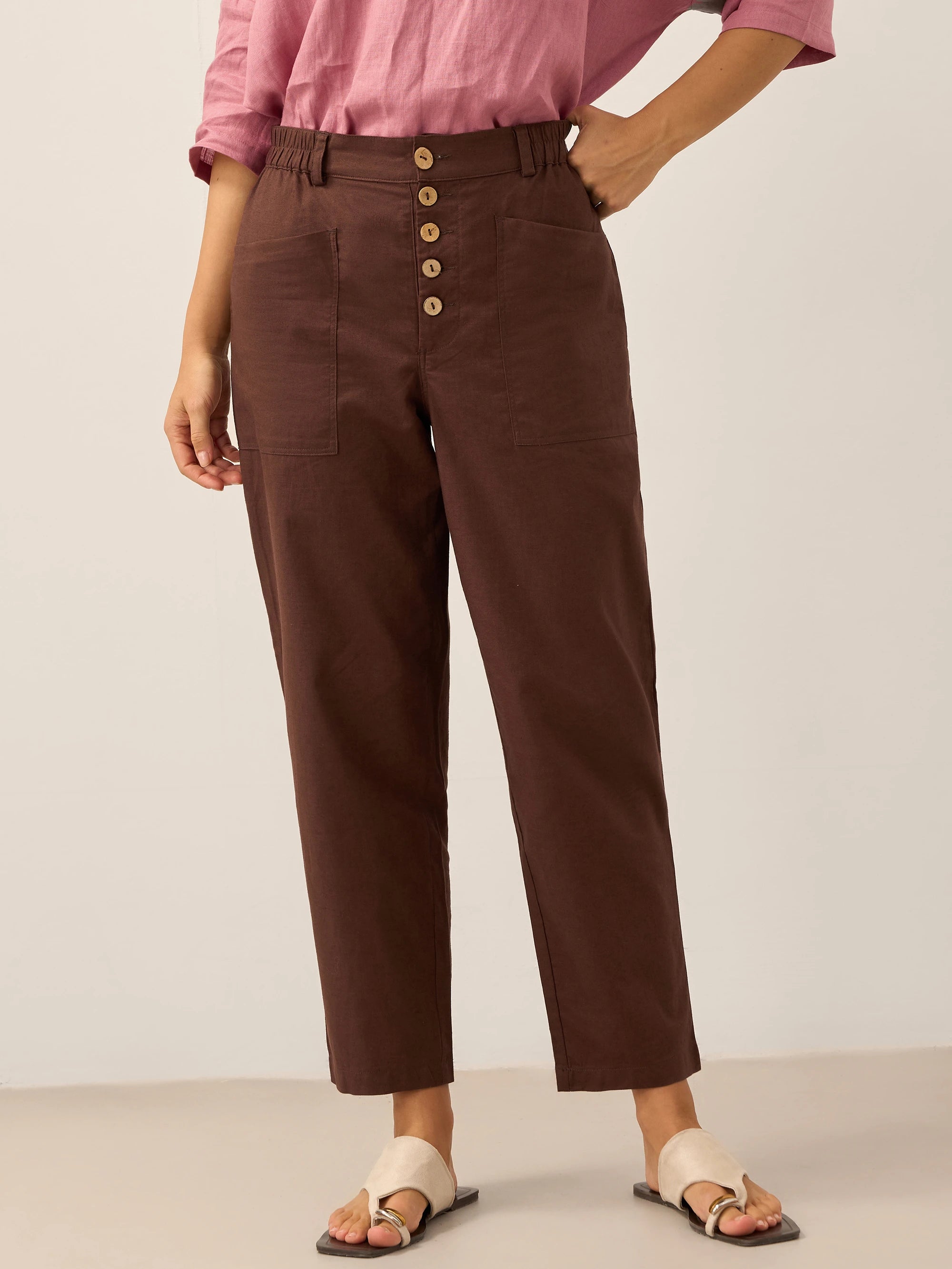Linen Simple Button Fly Trousers HEIDI Linen Simple Button Fly Trousers HEIDI