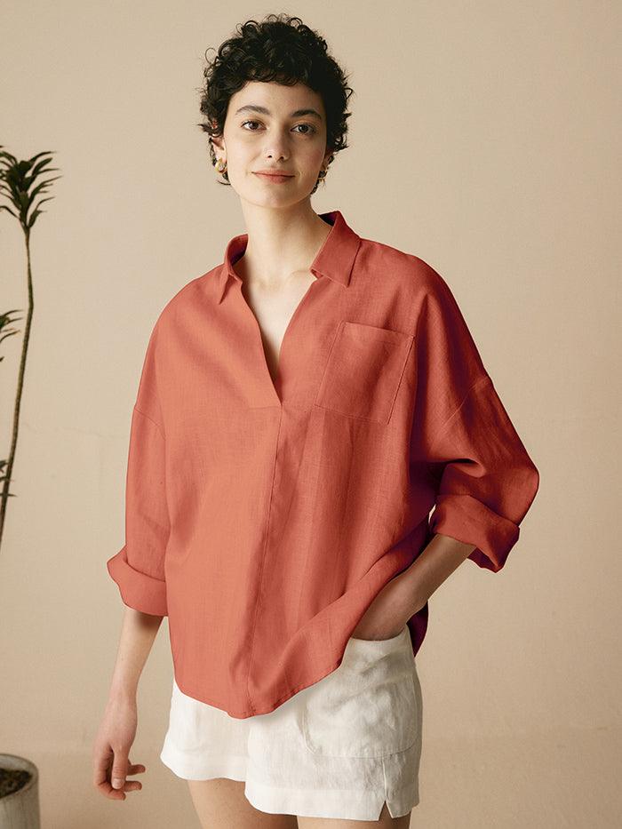 Linen Oversized Fit Pocket Shirt ELOWEN Linen Oversized Fit Pocket Shirt ELOWEN