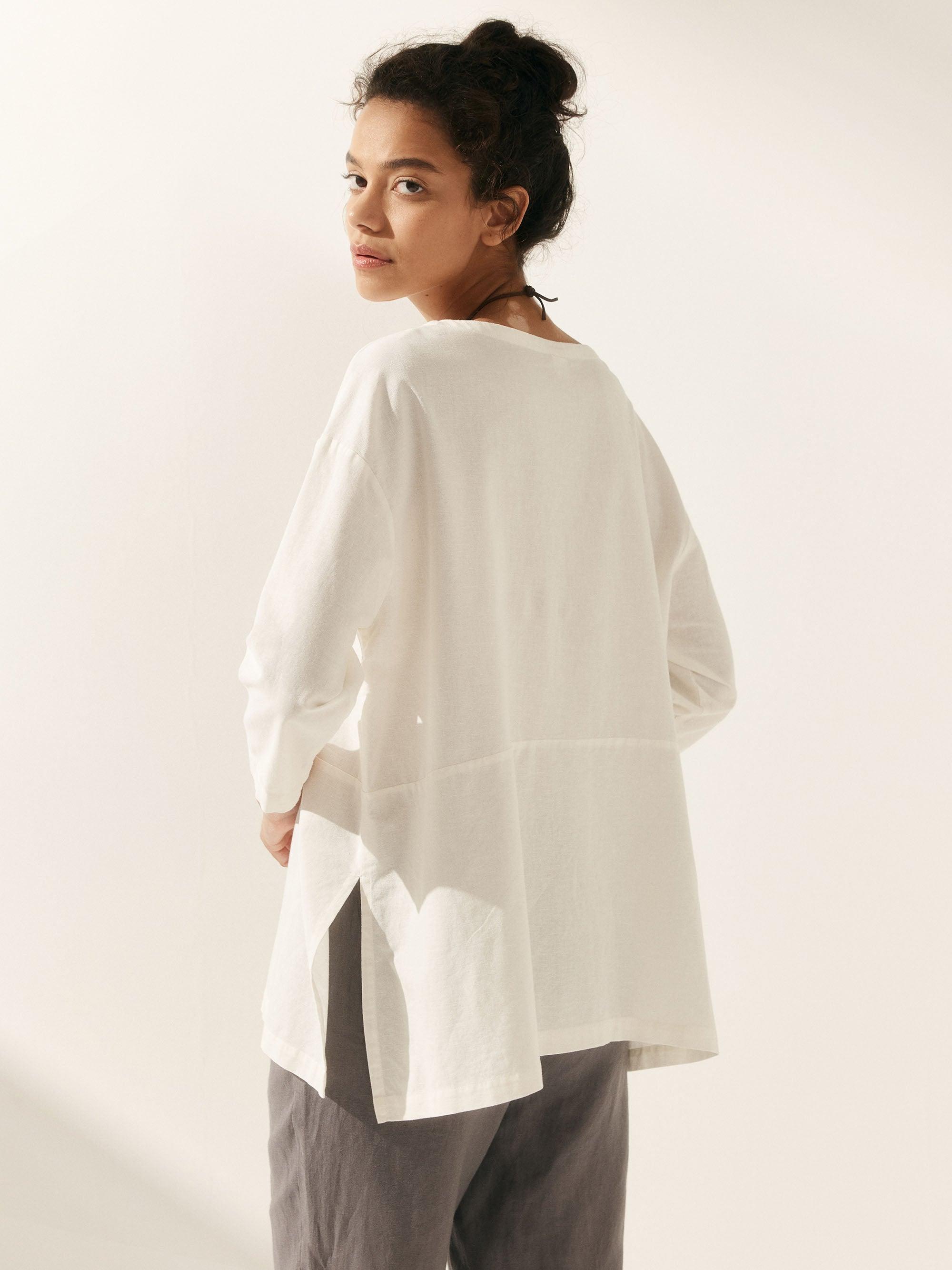 Linen White Boat Neck Oversized Top AVA Linen White Boat Neck Oversized Top AVA