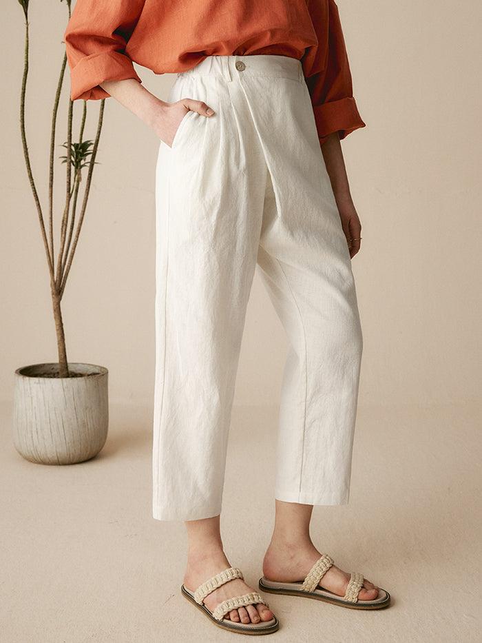 Linen Tailored Cropped Trousers CECILIA Linen Tailored Cropped Trousers CECILIA