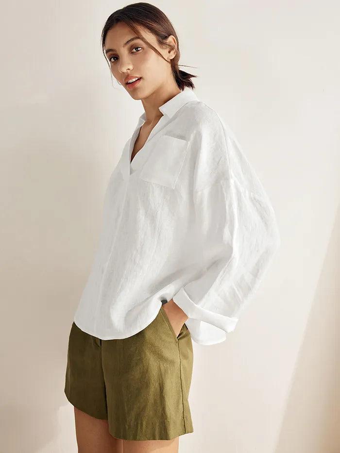Linen Oversized Fit Pocket Shirt ELOWEN Linen Oversized Fit Pocket Shirt ELOWEN