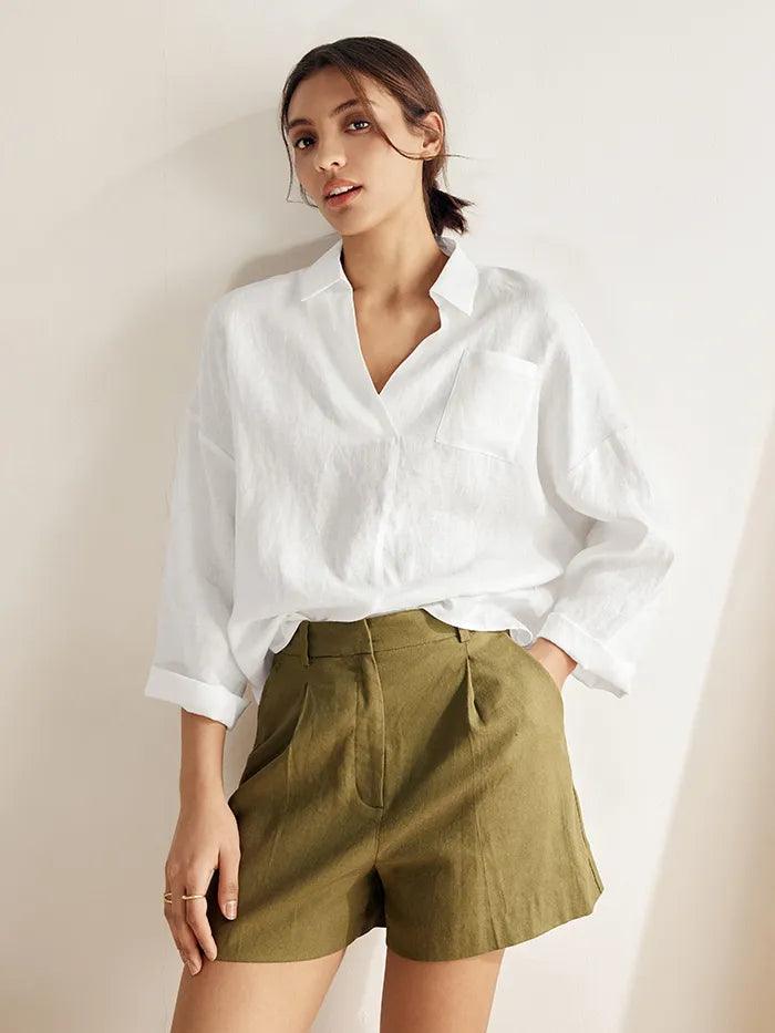 Linen Oversized Fit Pocket Shirt ELOWEN Linen Oversized Fit Pocket Shirt ELOWEN